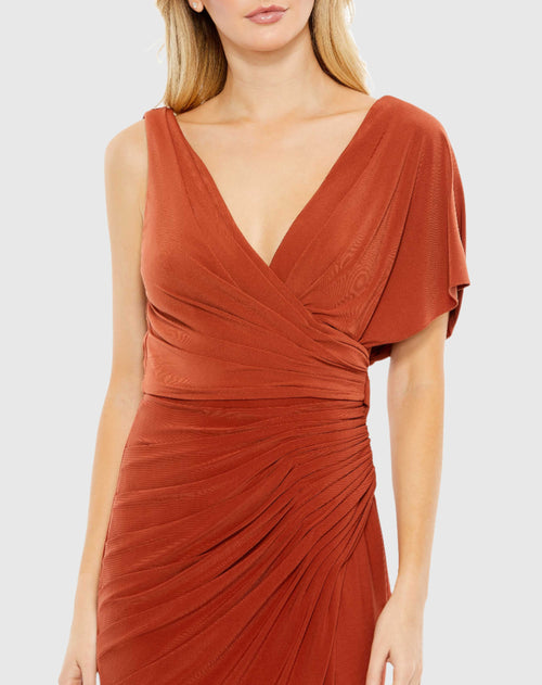 One Shoulder Sleeve Scoop Back Jersey Gown