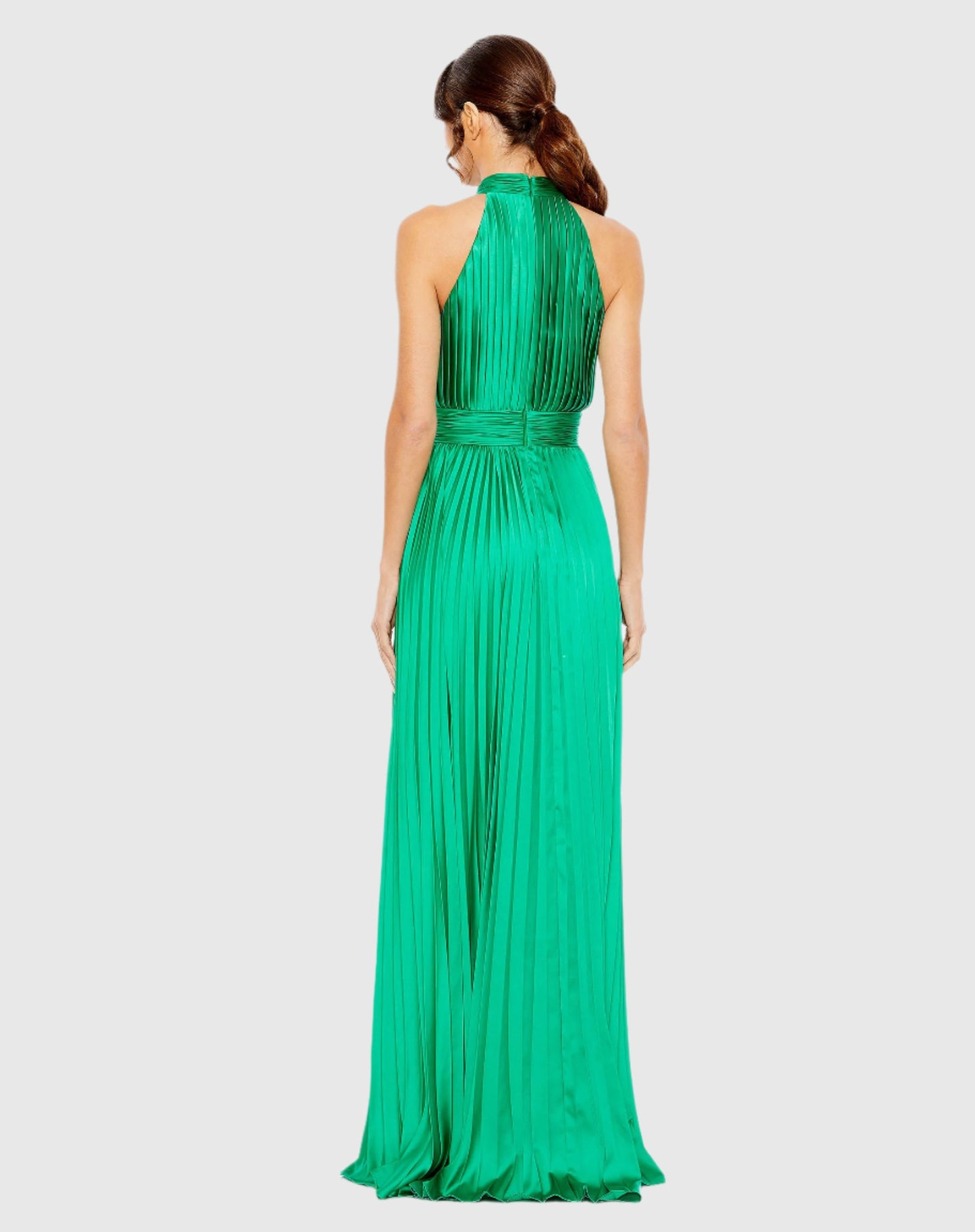 Pleated High Neck Satin Sleeveless Halter Gown