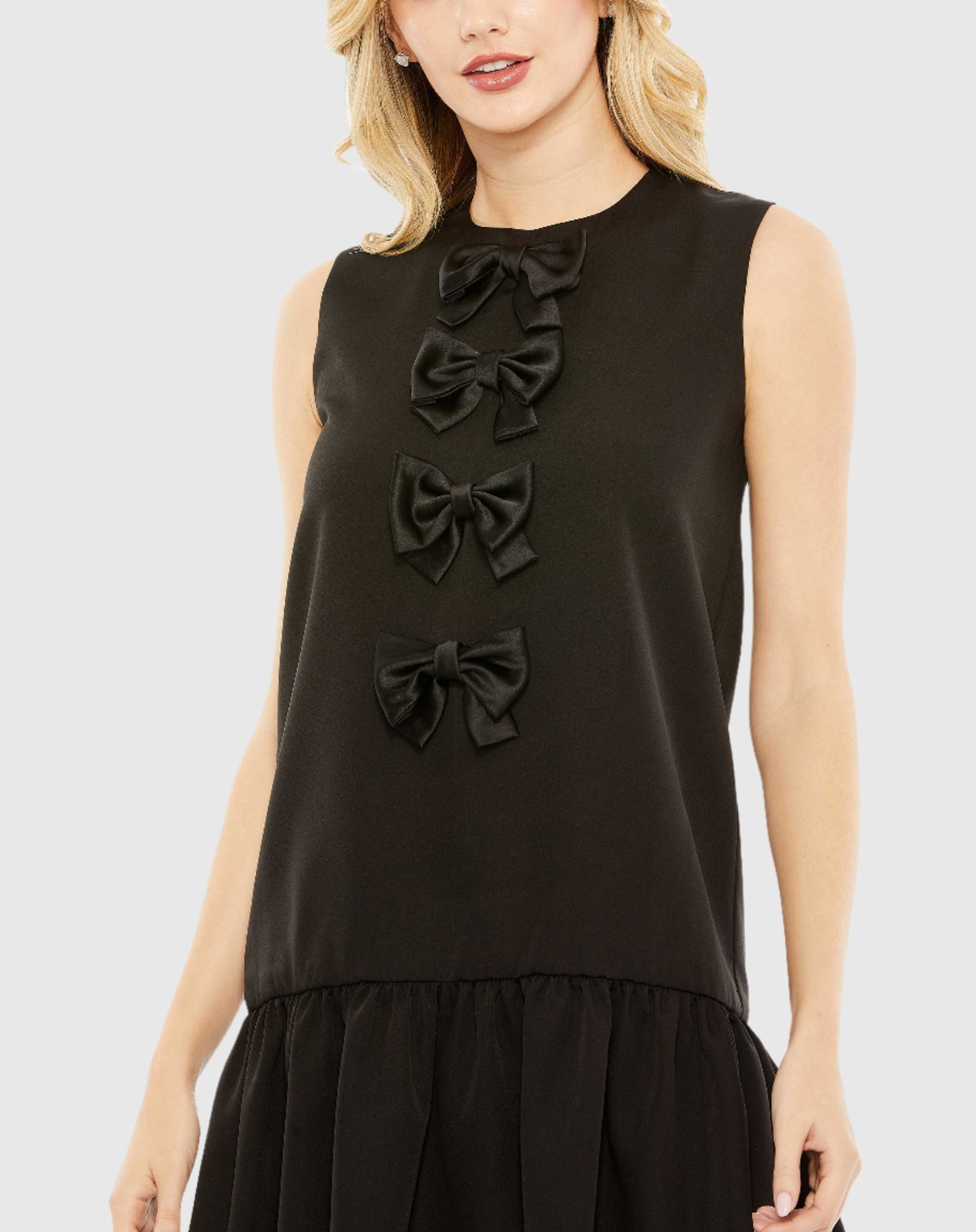 Sleeveless Bow Detail Tiered Hem A Line Dress