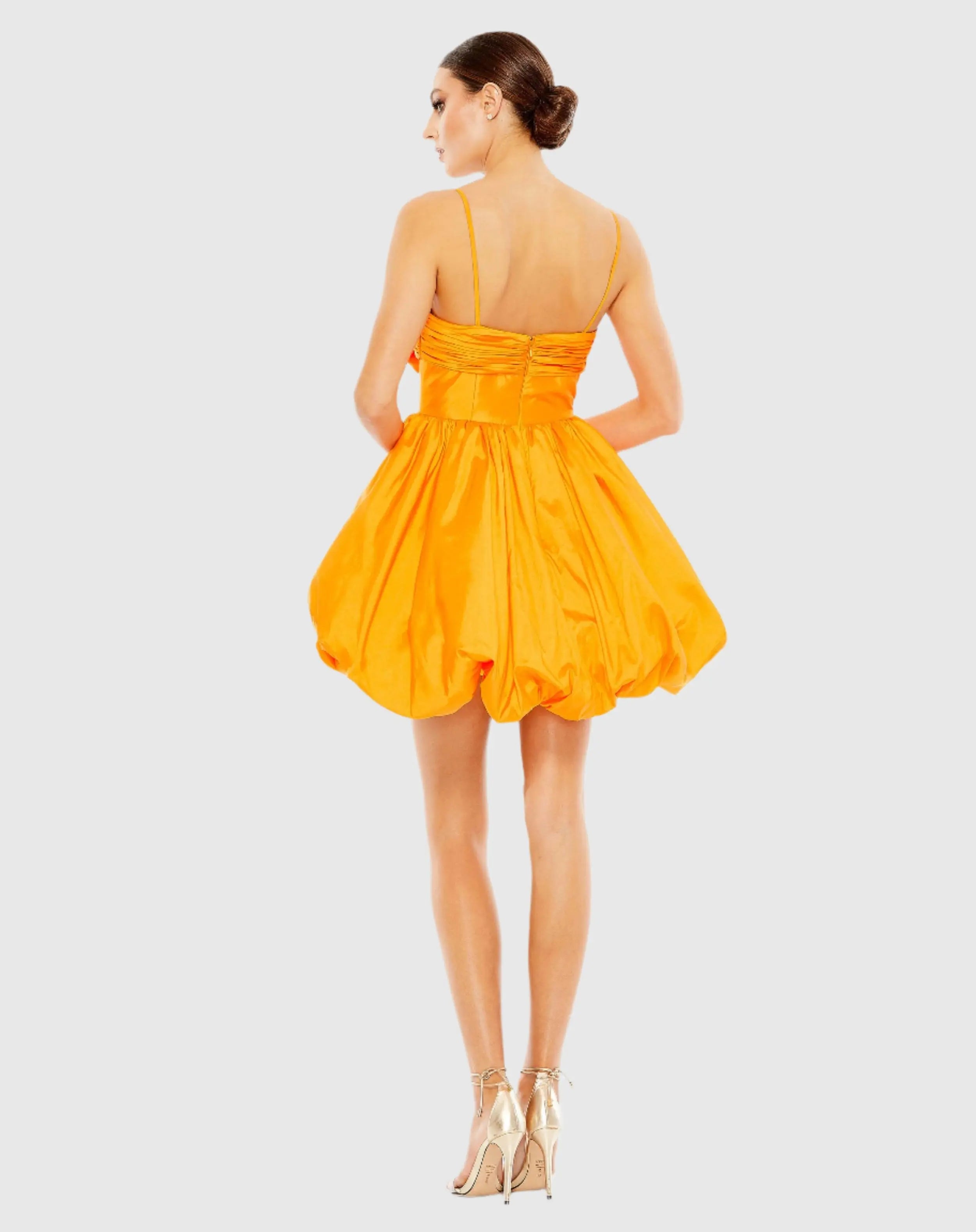 Orange Spaghetti Strap Center Bow Balloon Mini Dress - Mac Duggal