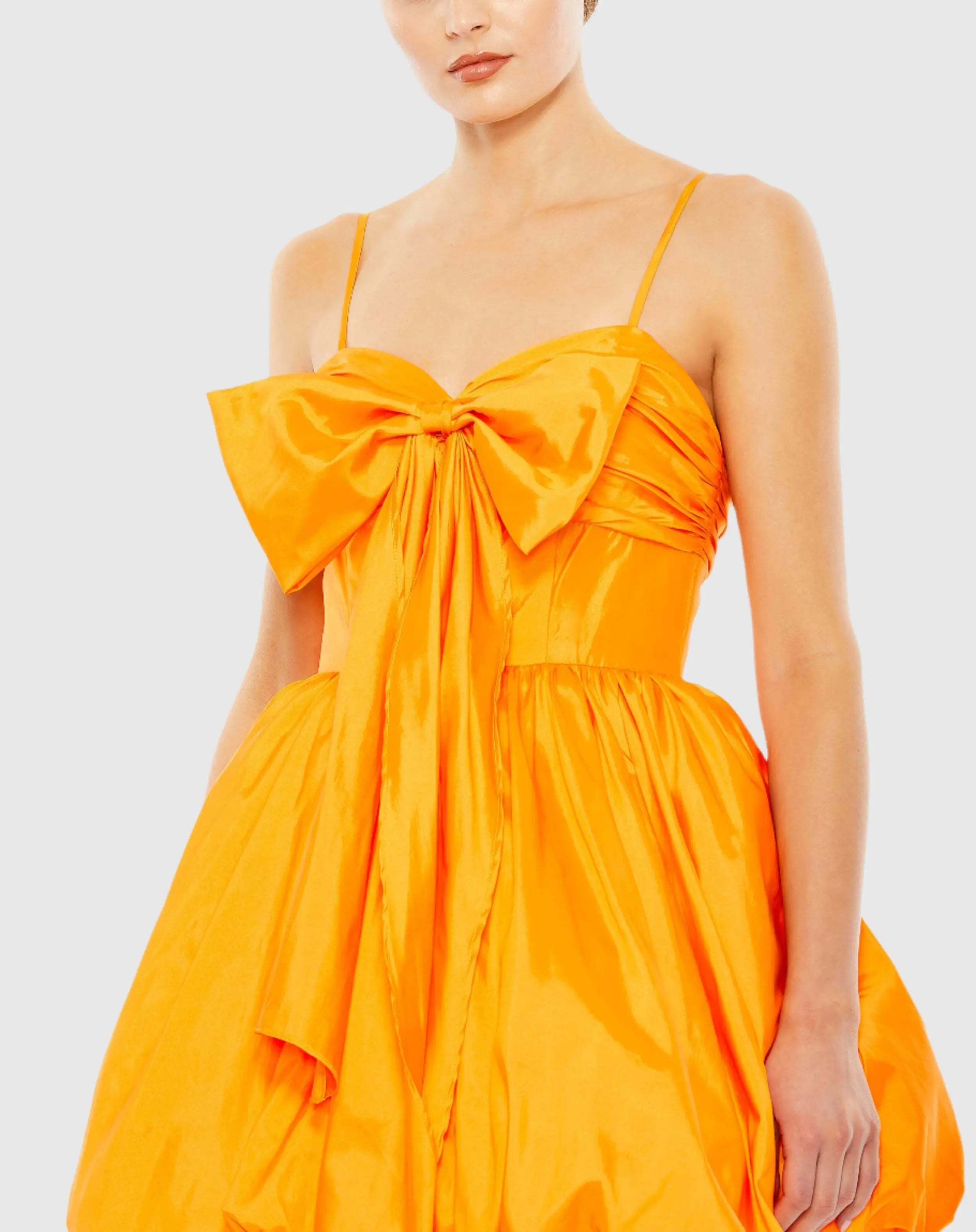 Orange Spaghetti Strap Center Bow Balloon Mini Dress - Mac Duggal