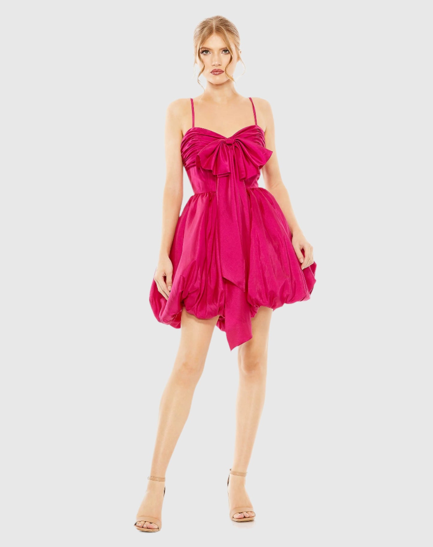 Spaghetti Strap Center Bow Balloon Mini Dress