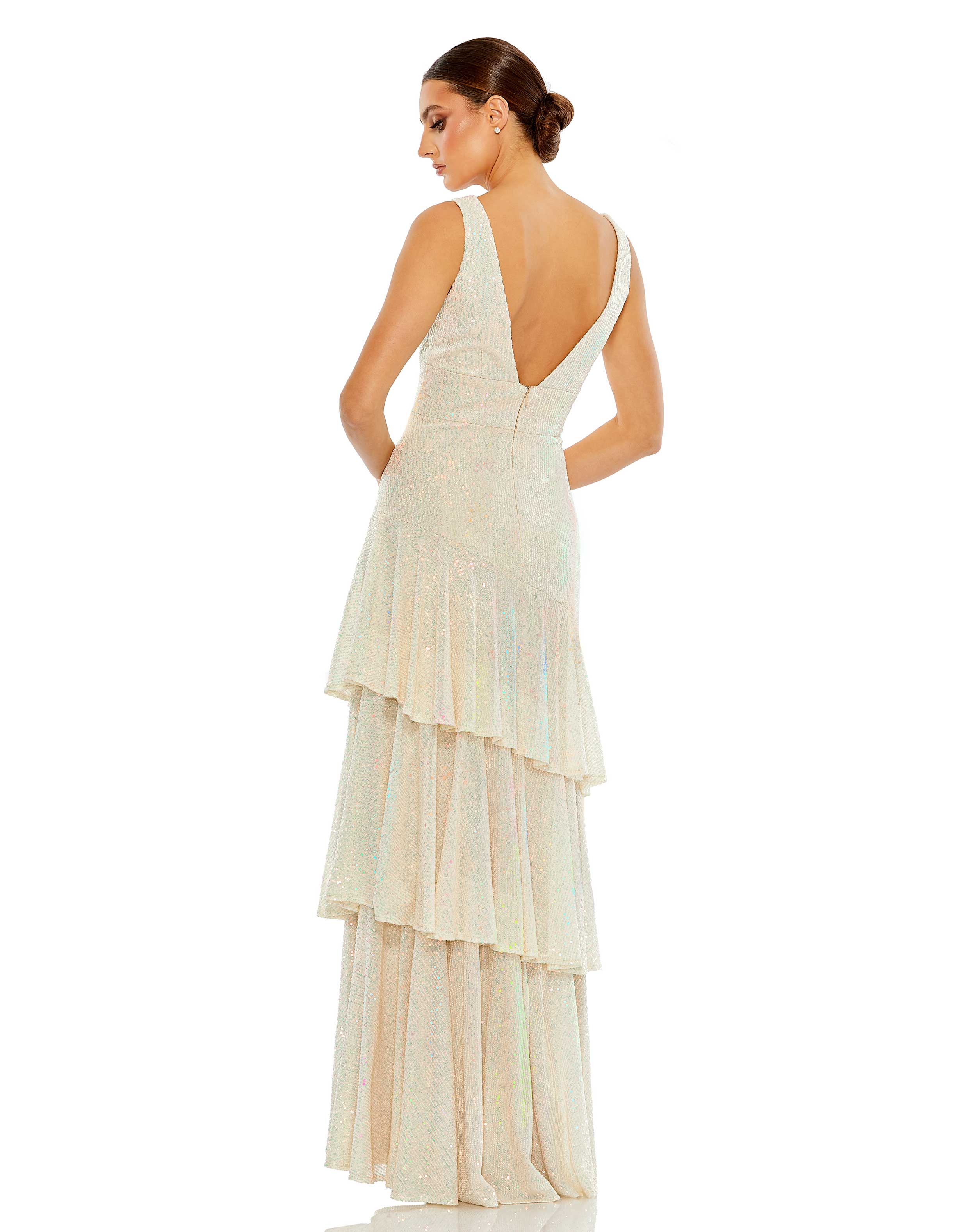 Sequin Asymmetrical Ruffle Tiered Gown
