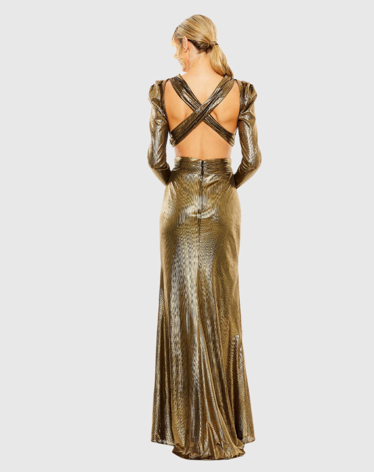 Princess Sleeve Cut Out Metallic Gown