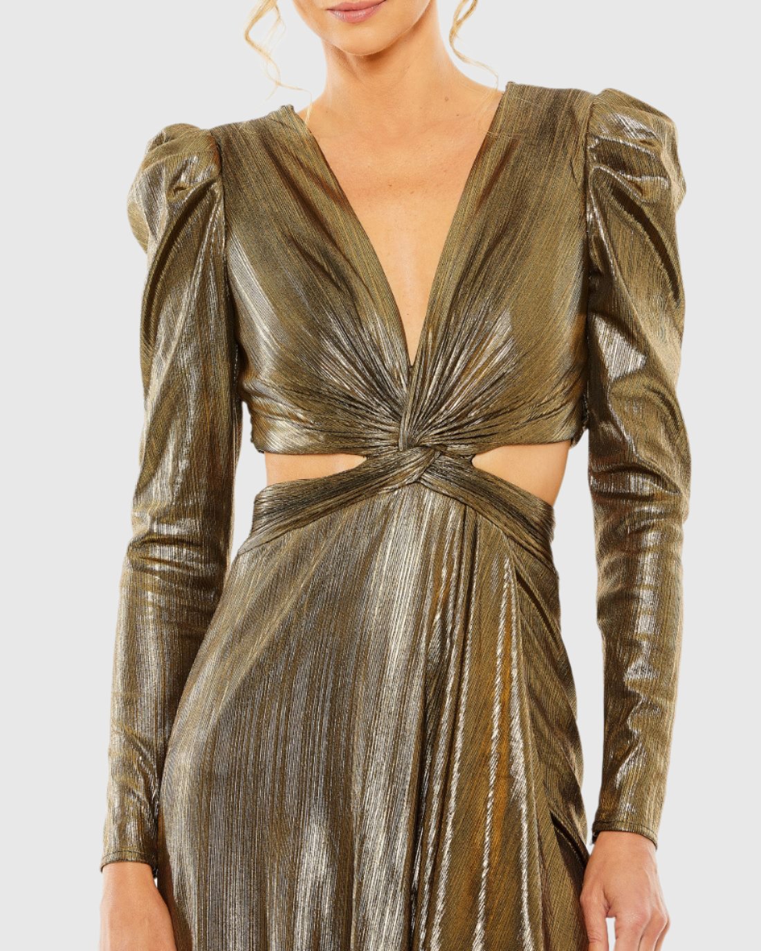 Princess Sleeve Cut Out Metallic Gown