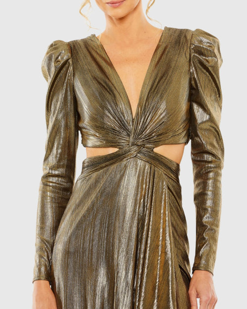 Princess Sleeve Cut Out Metallic Gown