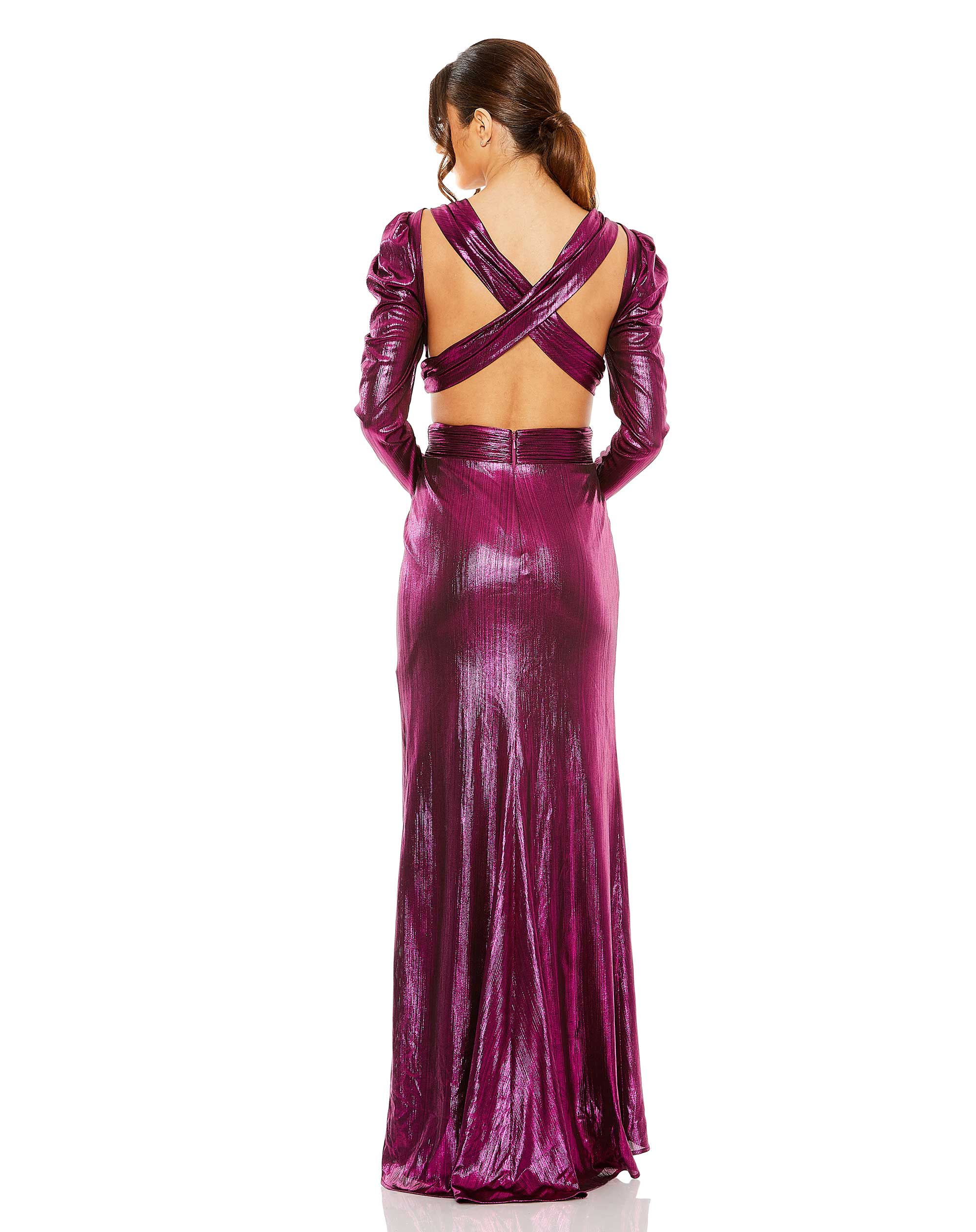 Princess Sleeve Cut Out Metallic Gown