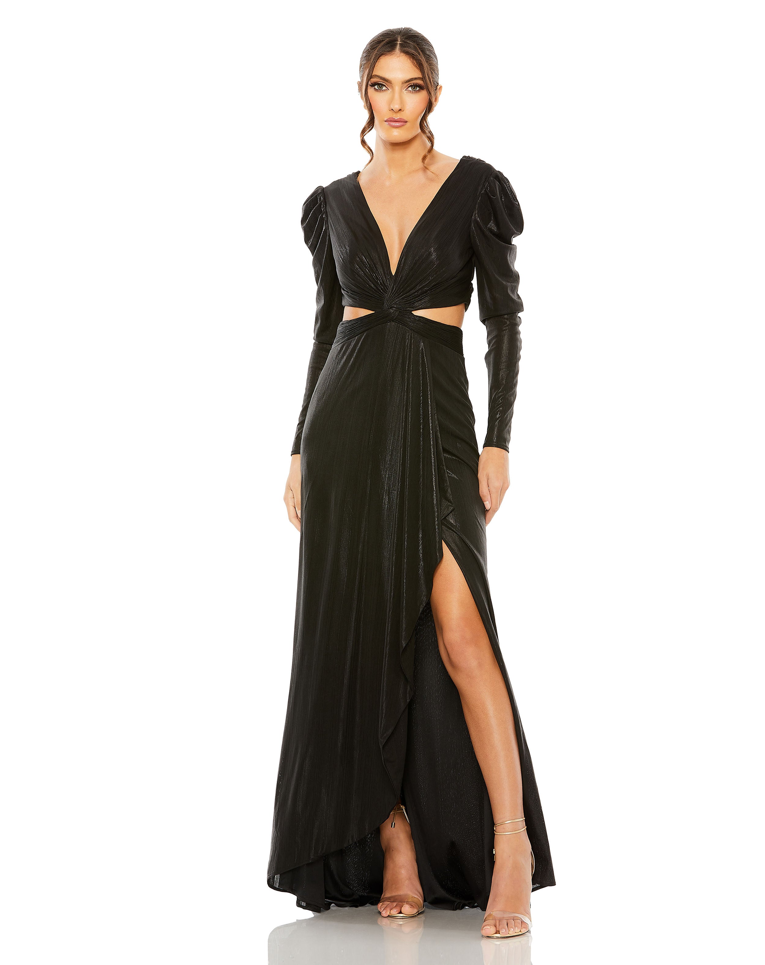 Princess Sleeve Cut Out Metallic Gown