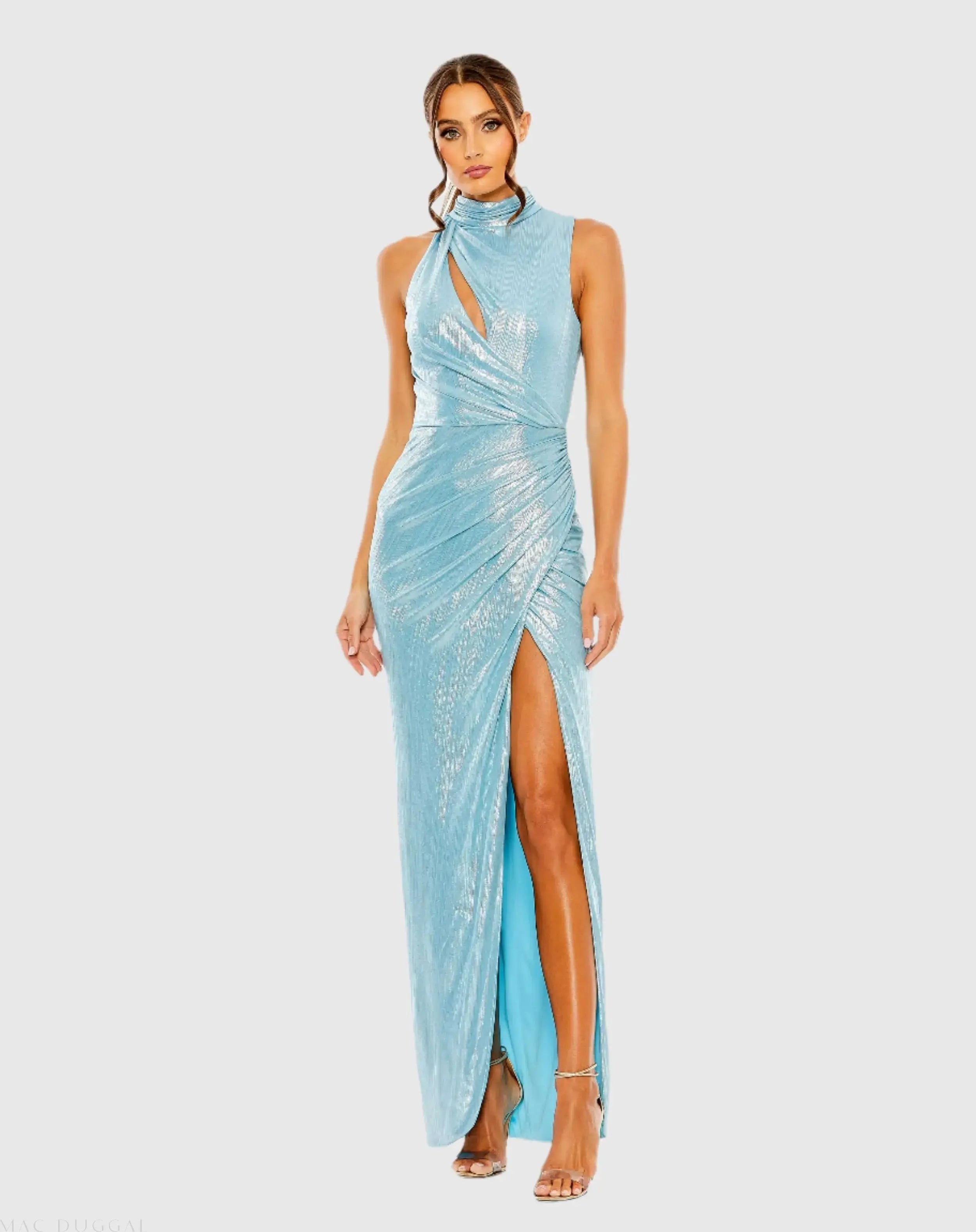 Blue High Neck Sleeveless Gown - Mac Duggal