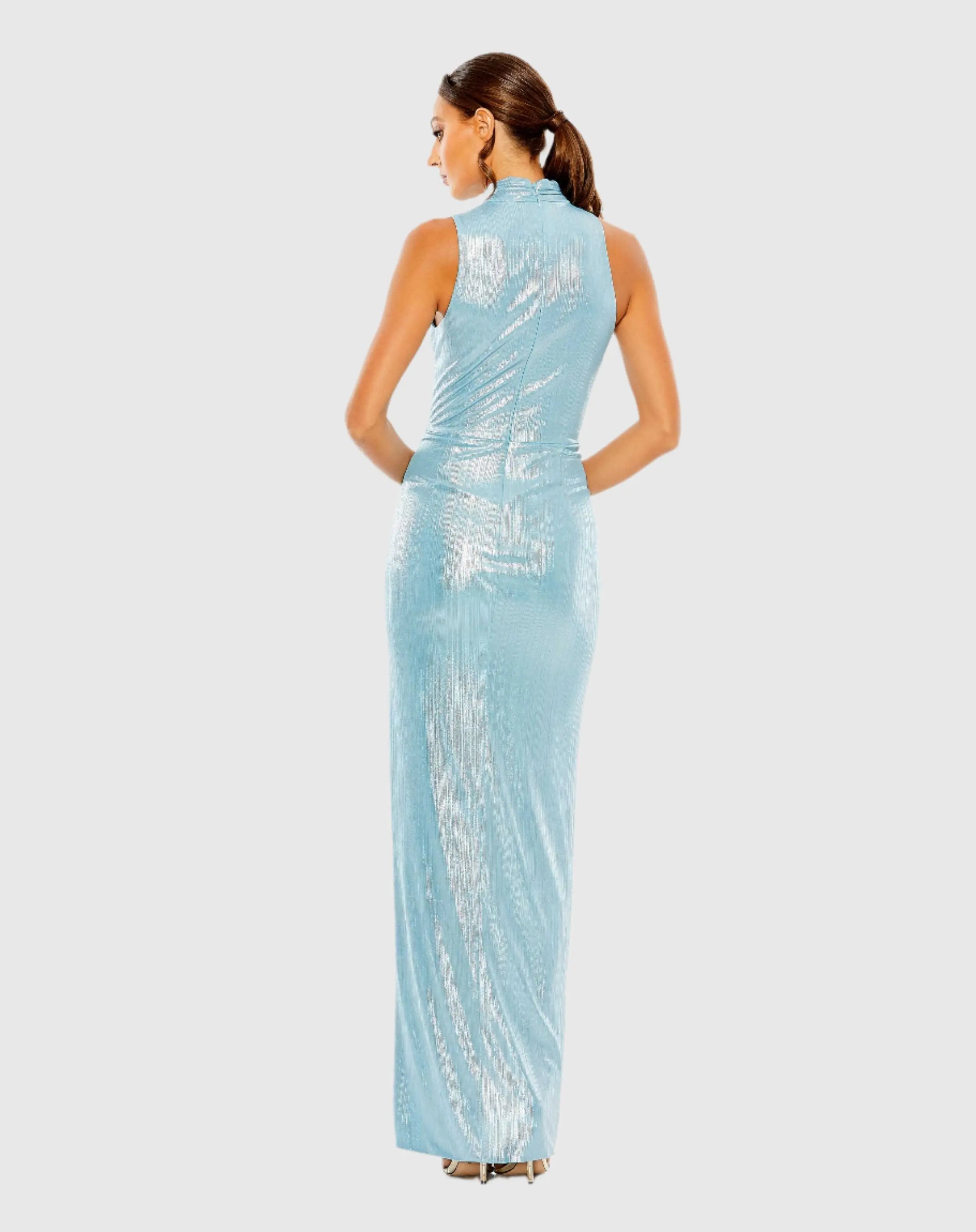 Blue High Neck Sleeveless Gown - Mac Duggal