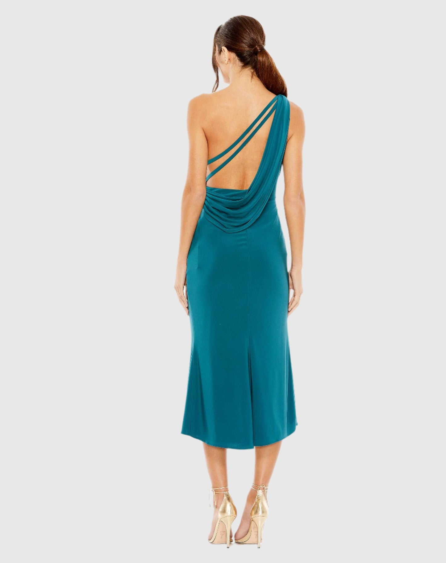 Jersey-Midikleid mit One-Shoulder-Träger und Wasserfallausschnitt