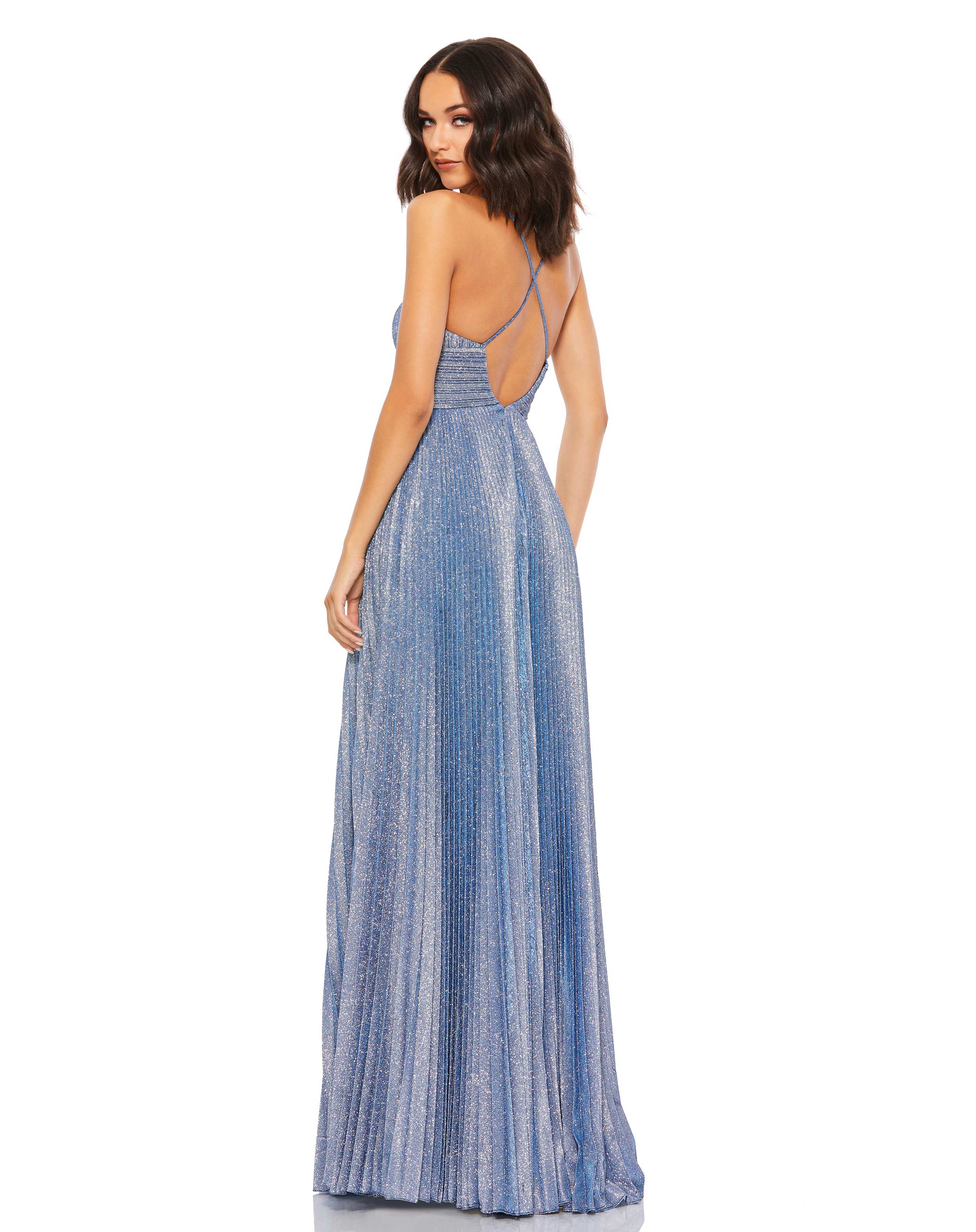 Shimmer Pleated V neck Gown – Mac Duggal