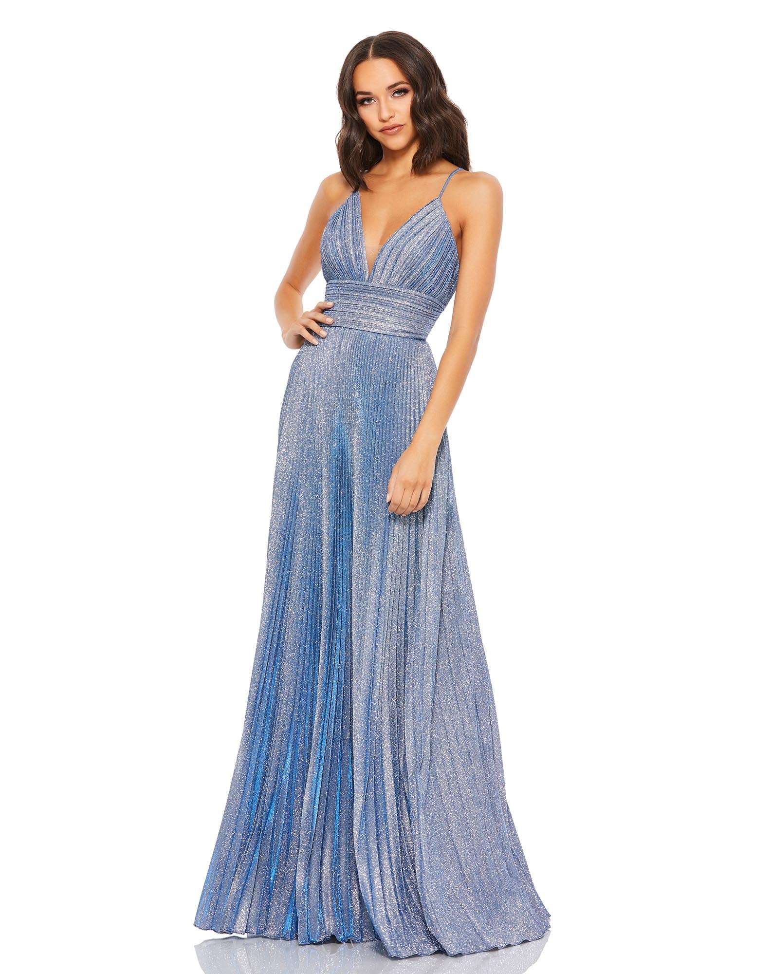 Shimmer Pleated V neck Gown