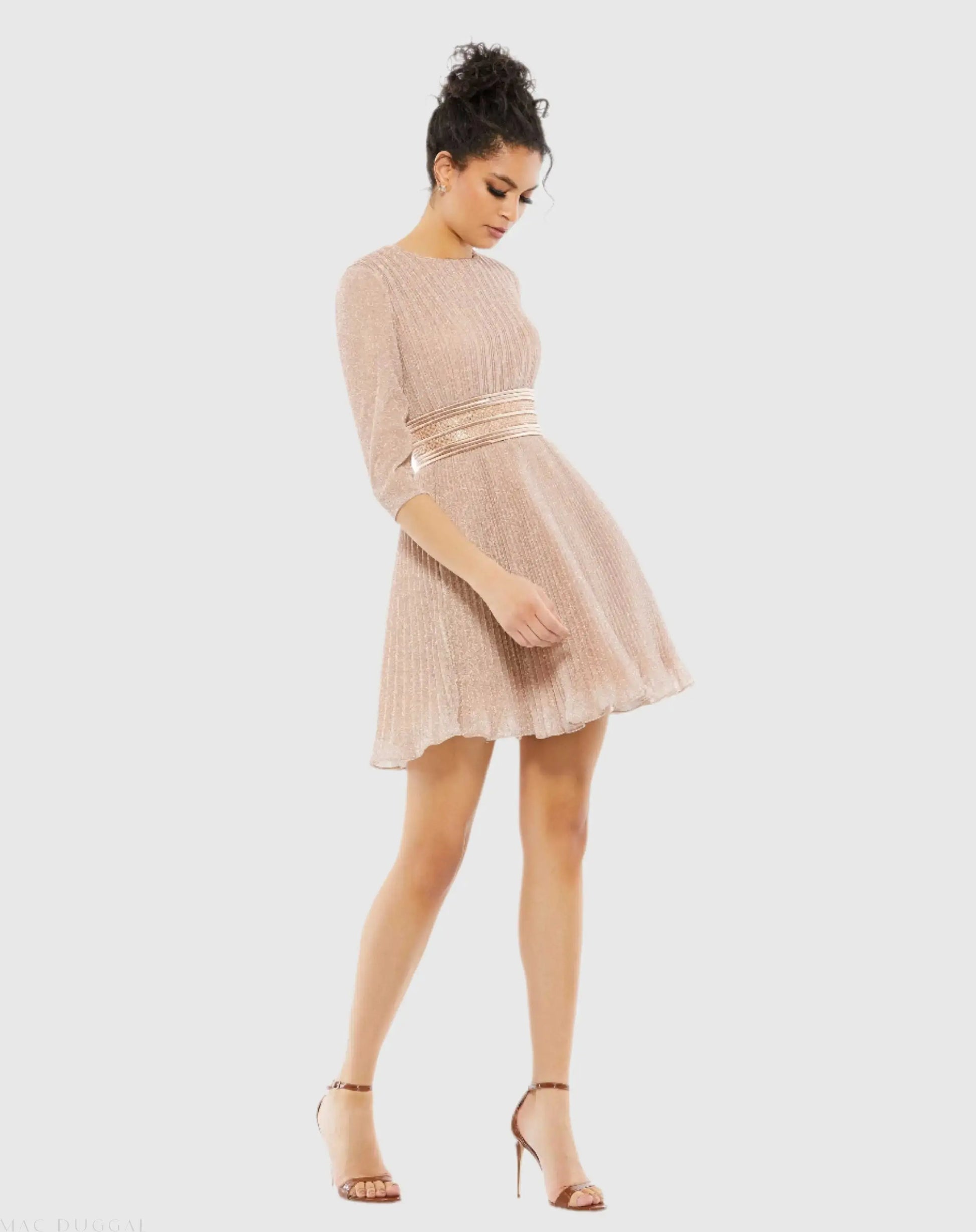 Shimmer Infused Pleated Mini Dress - Mac Duggal Shimmer Infused Pleated Mini Dress - Mac Duggal