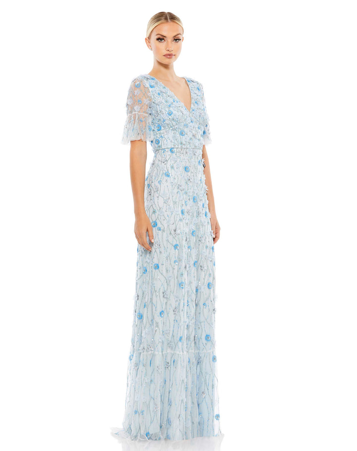 Embellished V Neck Empire Waist Ruffle Hem Gown – Mac Duggal