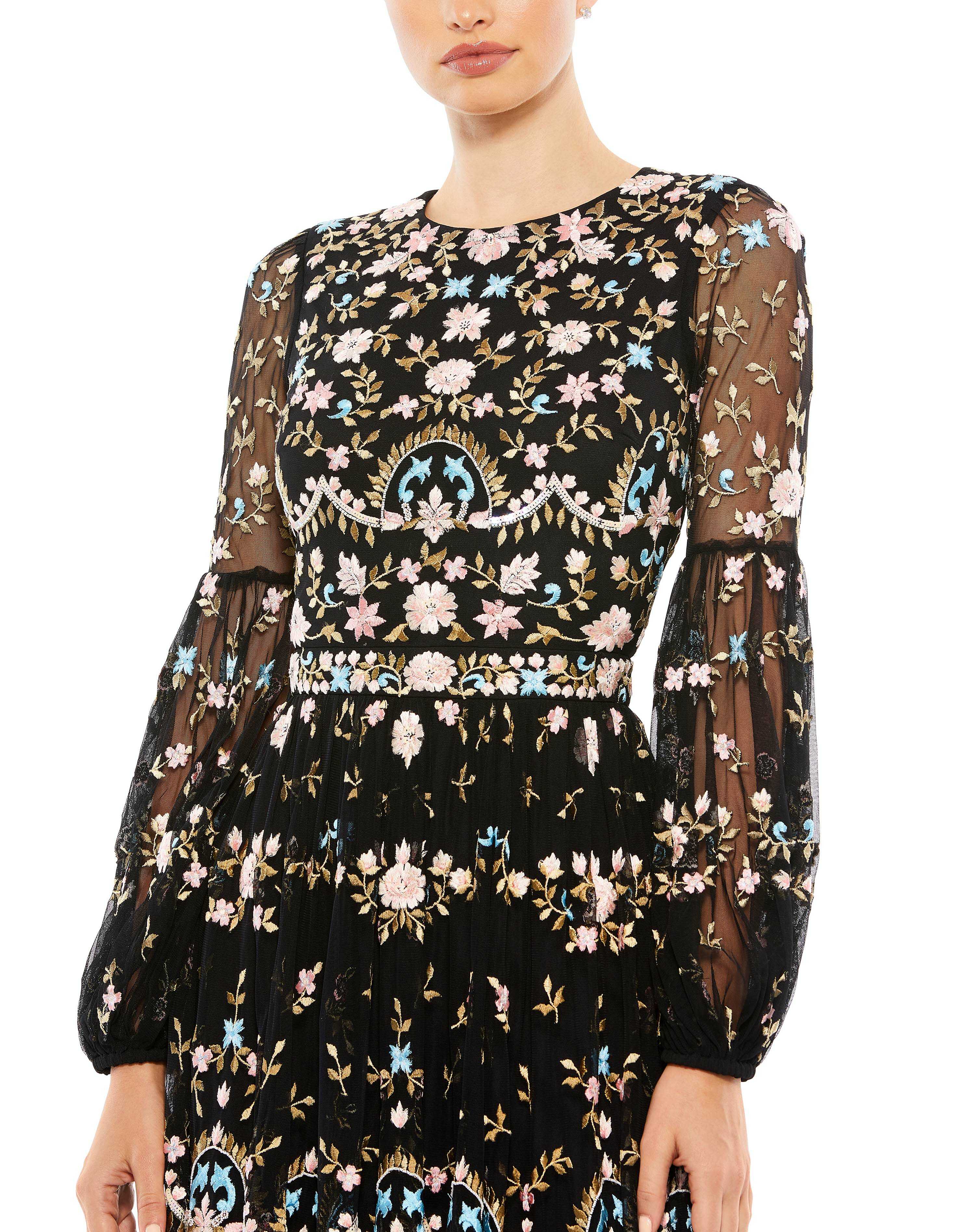 Embroidered Blouson Sleeve Gown