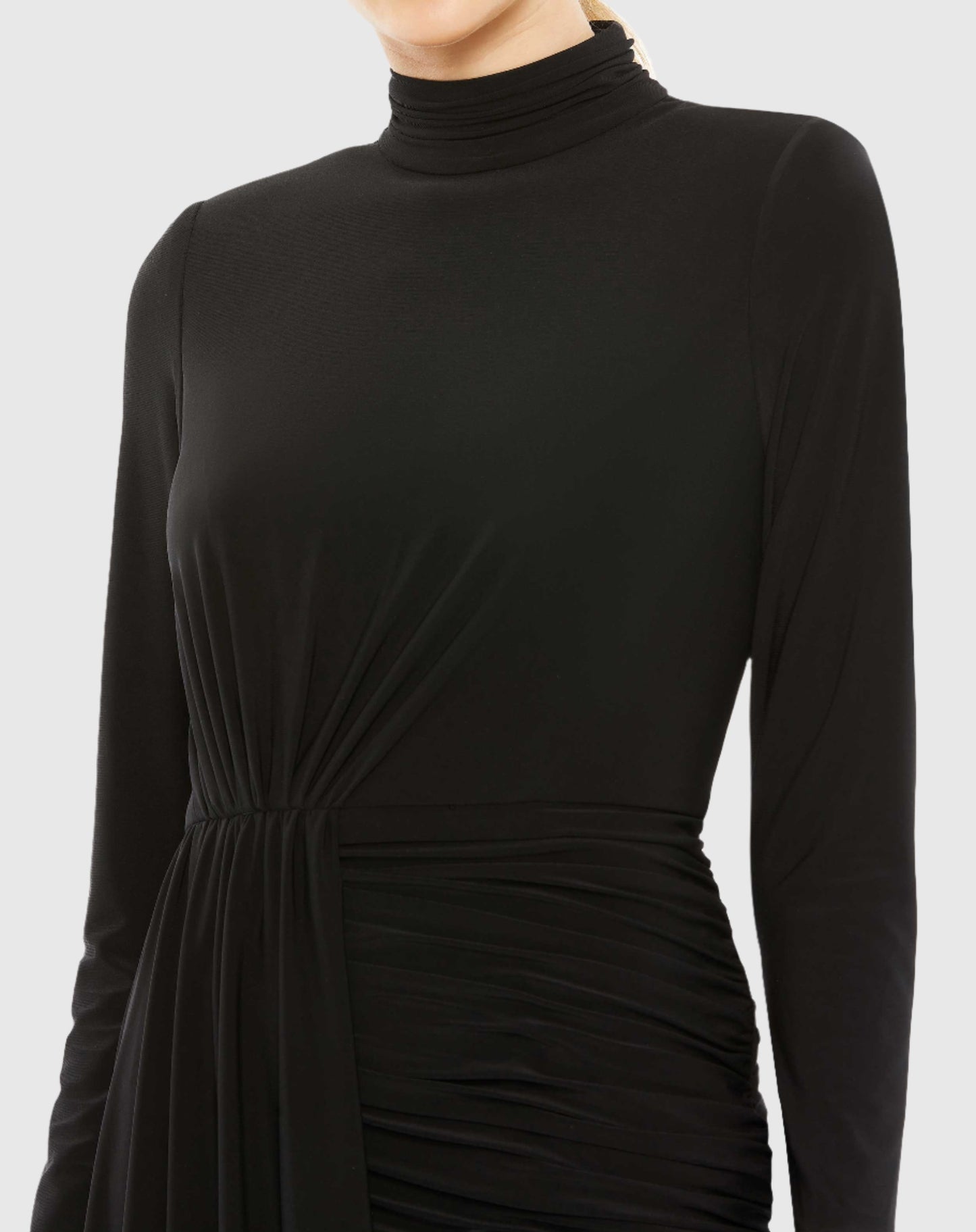 Jersey High Neck Asymmetrical Draped High Low Dress