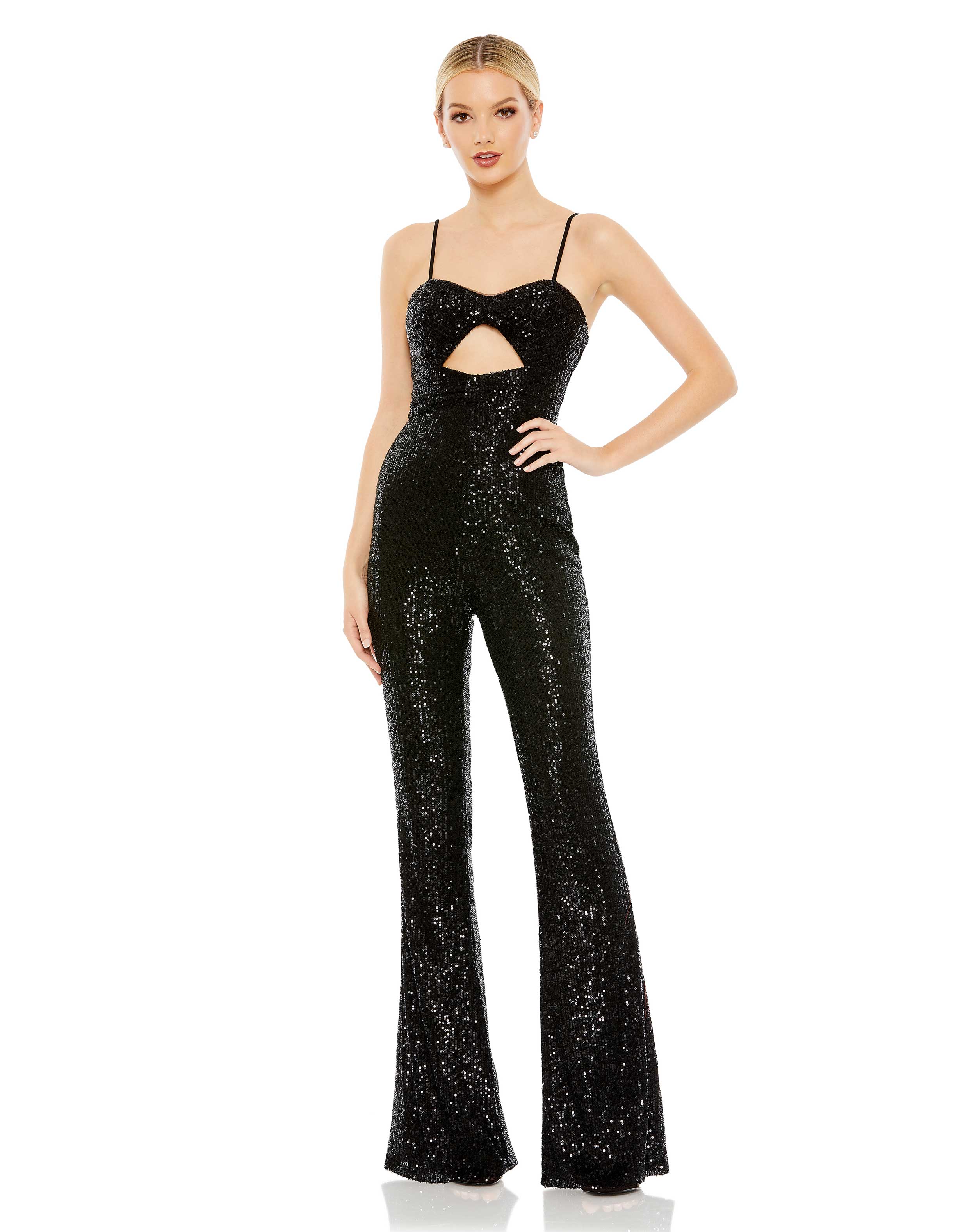 Sequined Spaghetti Strap Cut Out Jumpsuit