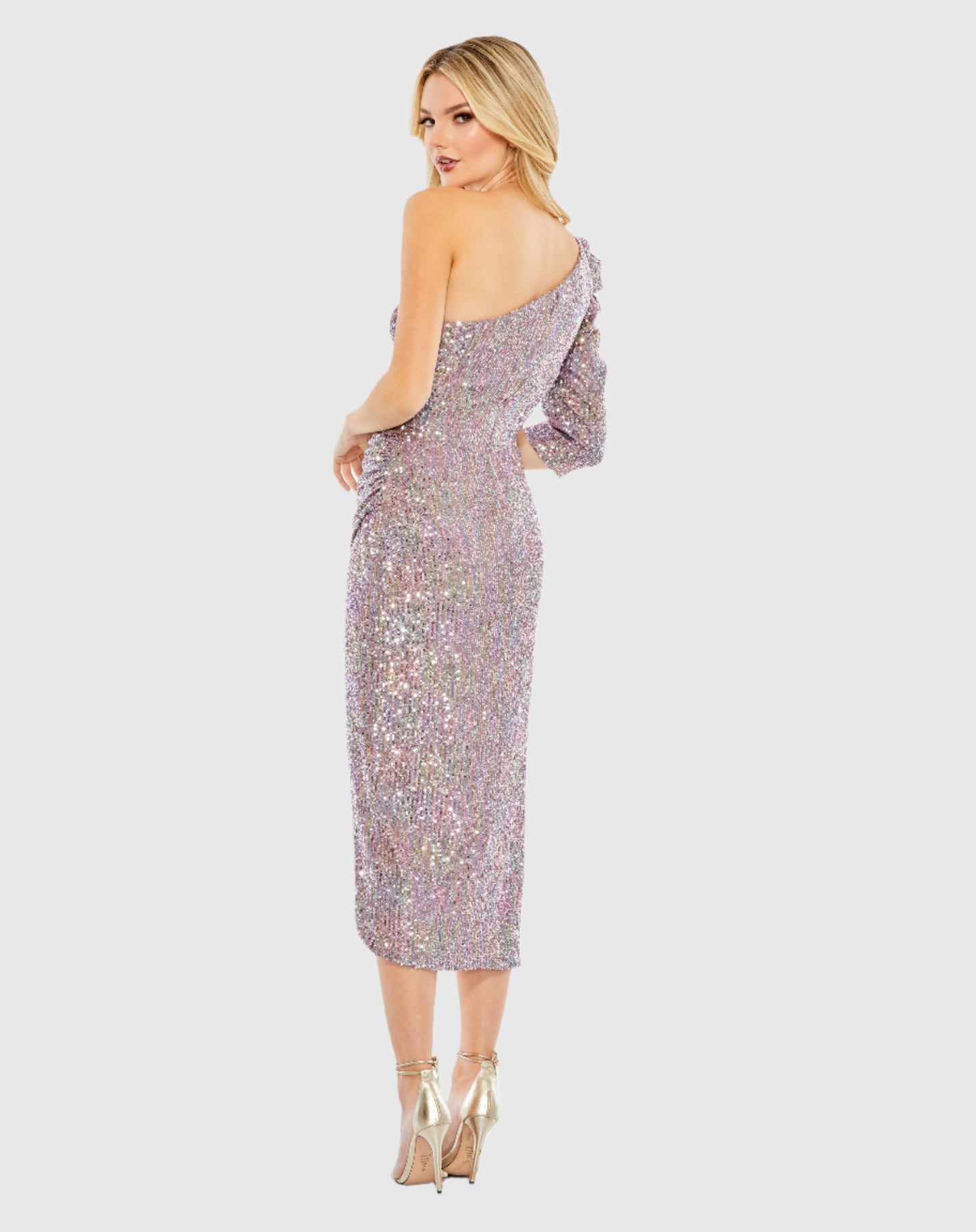 Sequined One Shoulder Faux Wrap Dress - FINAL SALE