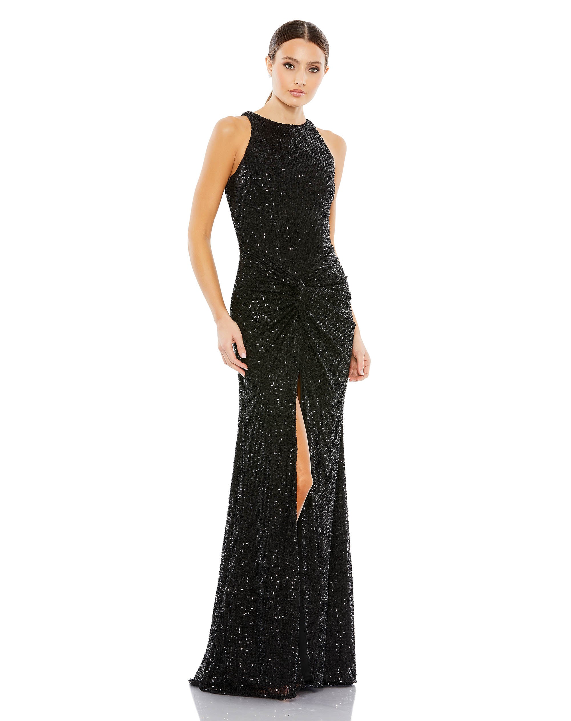 Sequined High Neck Side Knot Gown – Mac Duggal