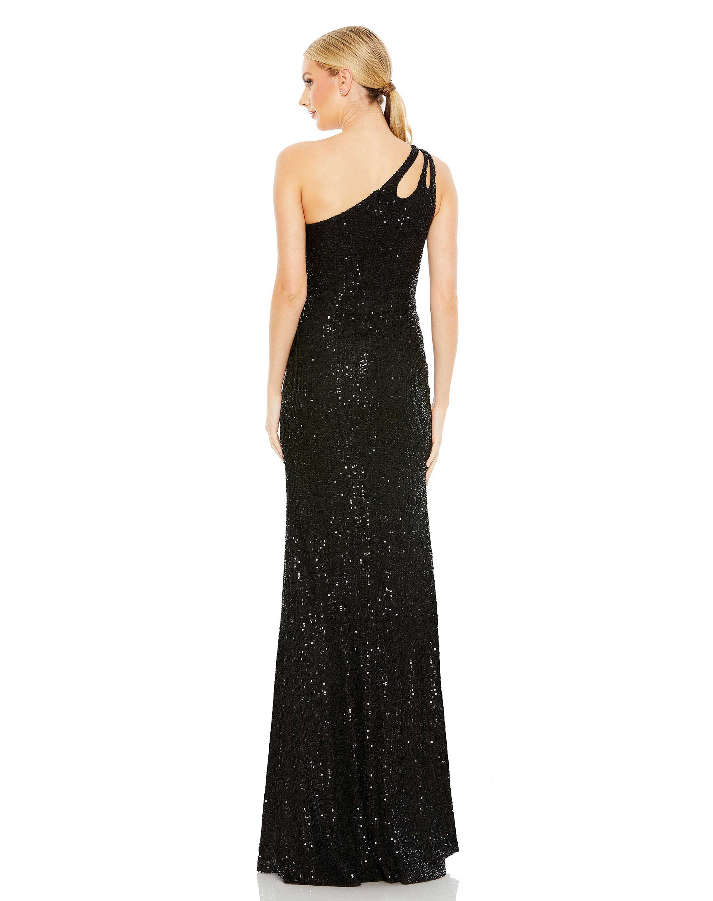 Sequined Strappy One Shoulder Column Gown