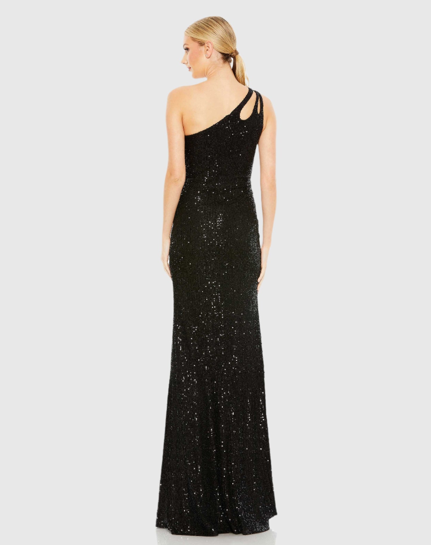 Robe colonne à paillettes et bretelles asymétriques