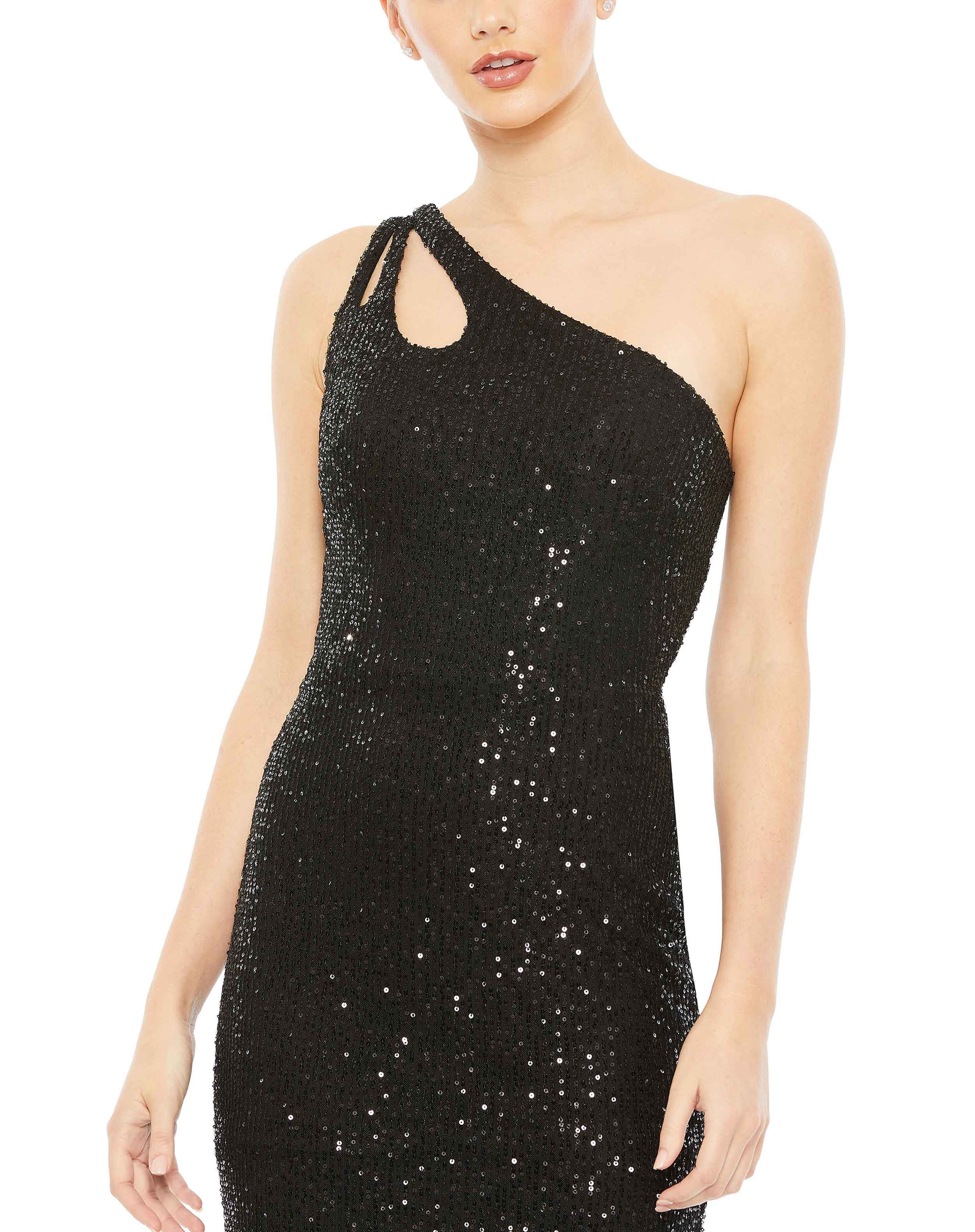 Sequined Strappy One Shoulder Column Gown