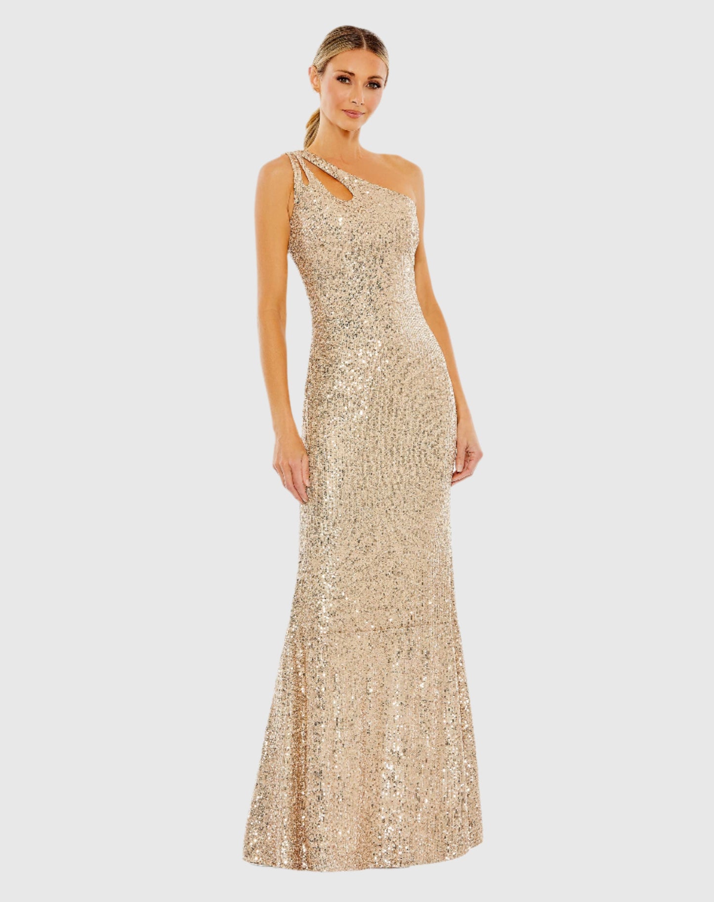 Sequined Strappy One Shoulder Column Gown