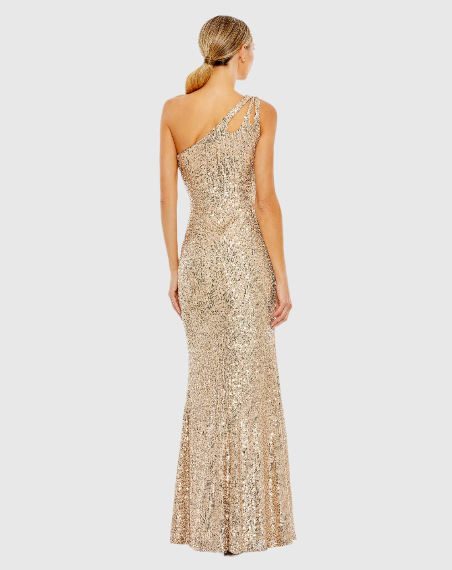 Sequined Strappy One Shoulder Column Gown