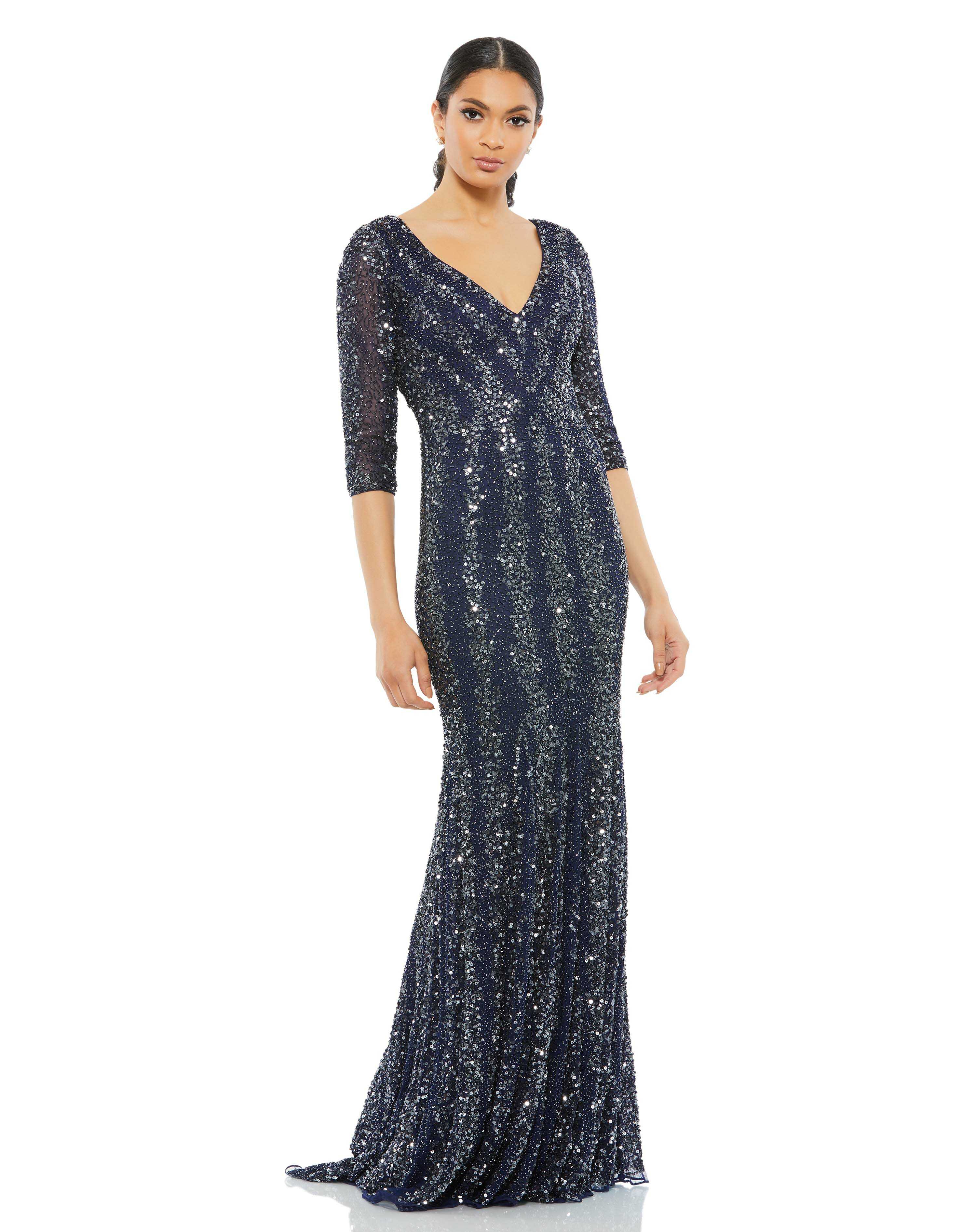 Three-Quarter Sleeve Embellished Gown