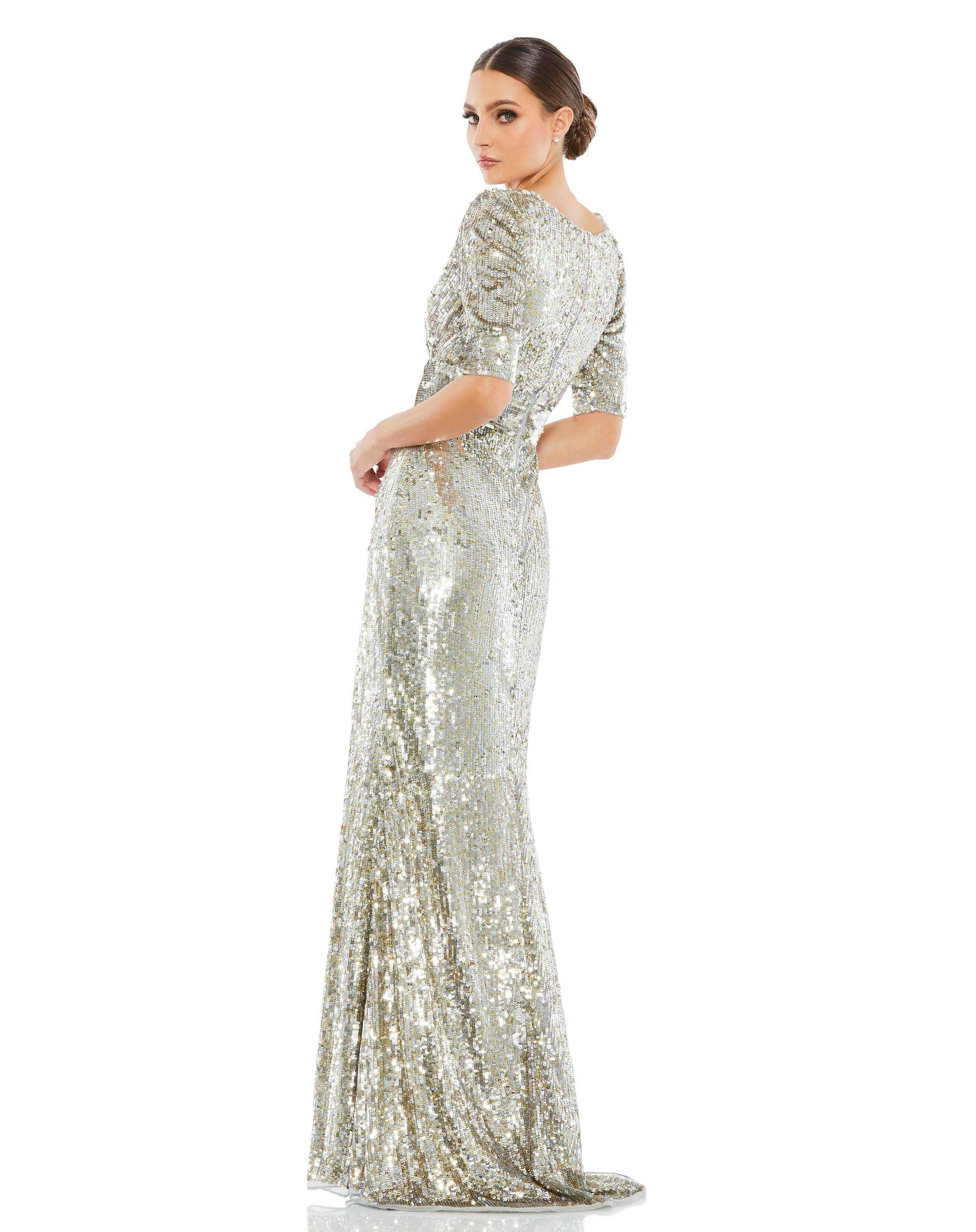 Sequined Short Sleeve Evening Gown