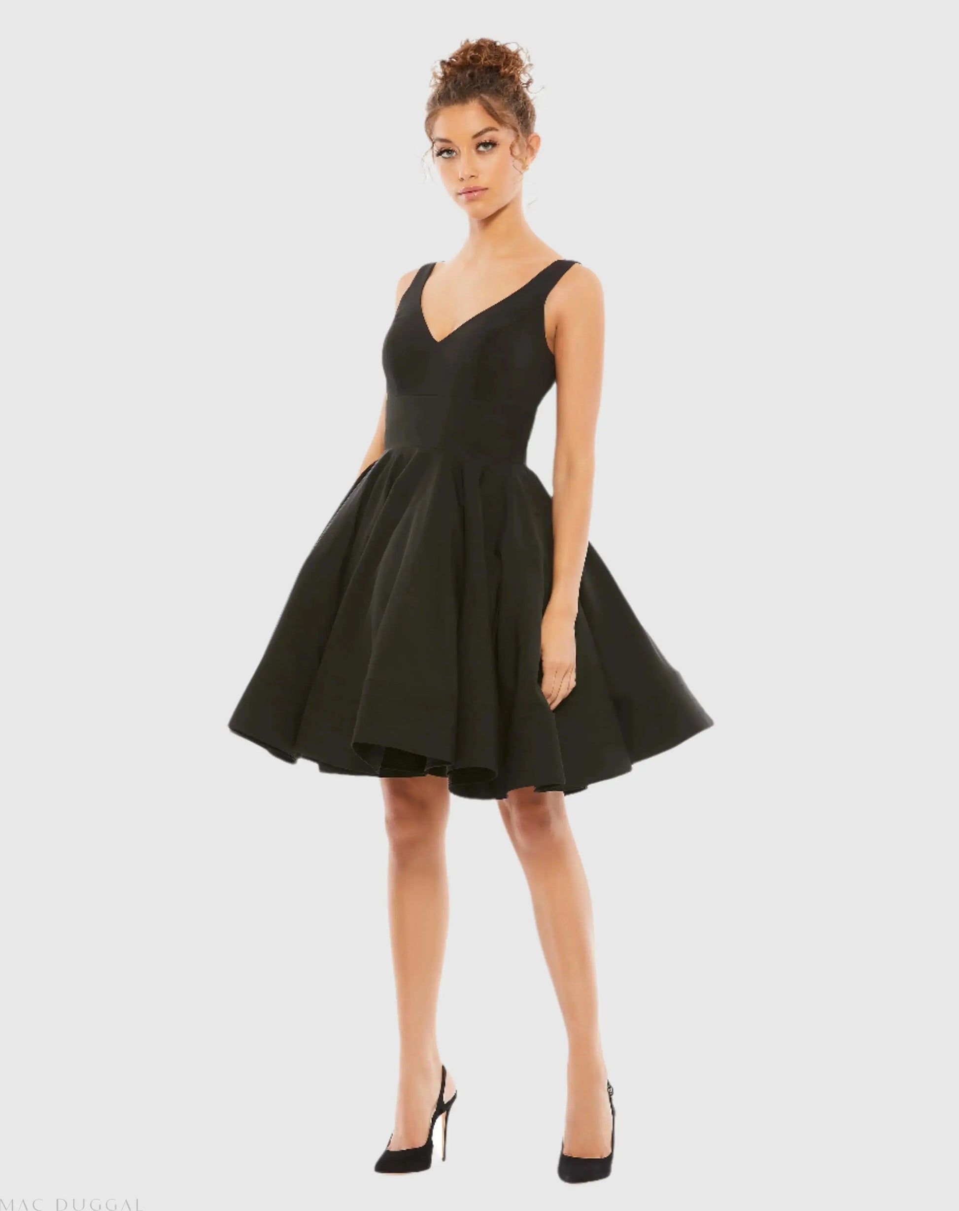 Black V Neck Fit & Flare Mini Dress - Ieena for Mac Duggal