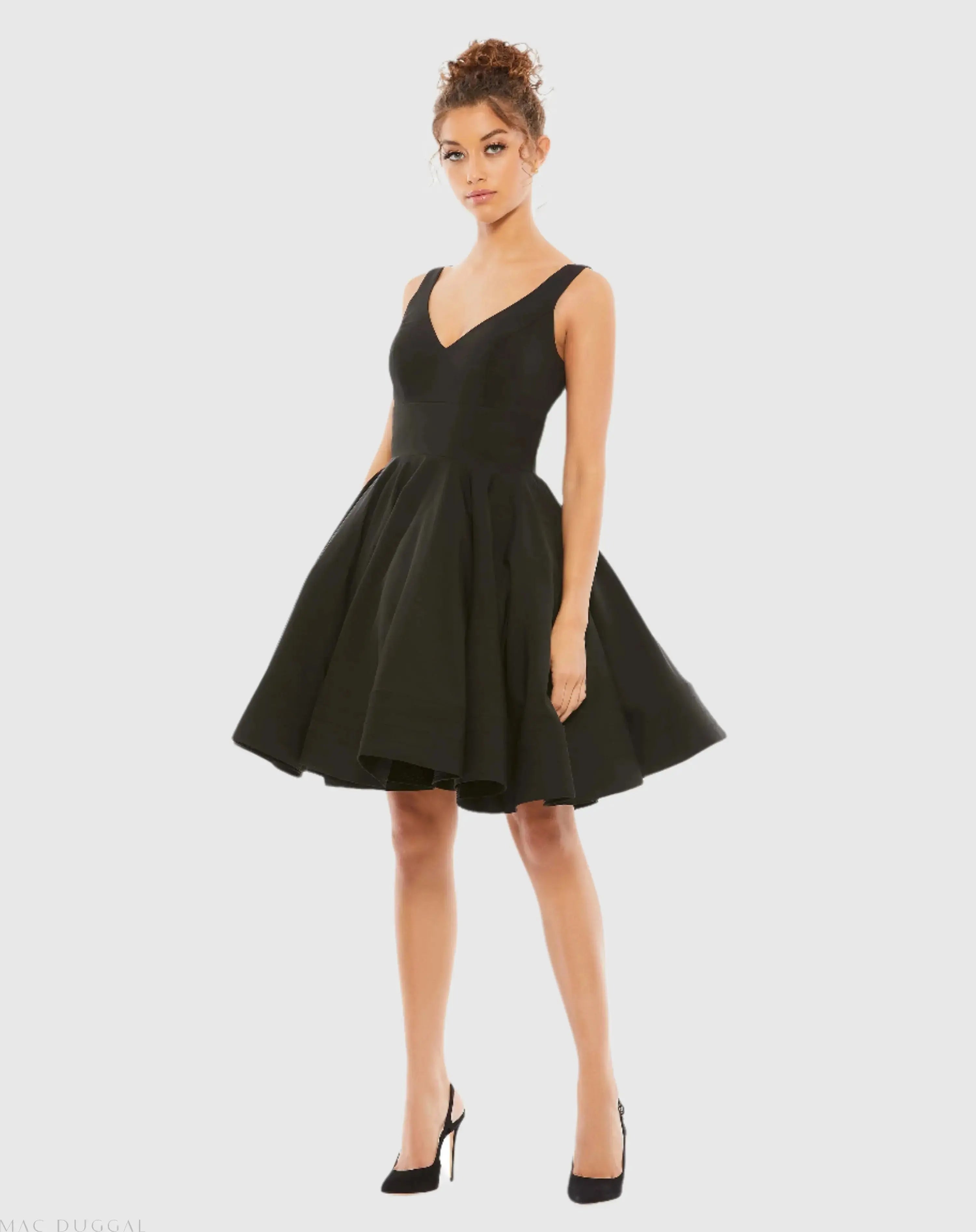 Black V Neck Fit & Flare Mini Dress - Ieena for Mac Duggal