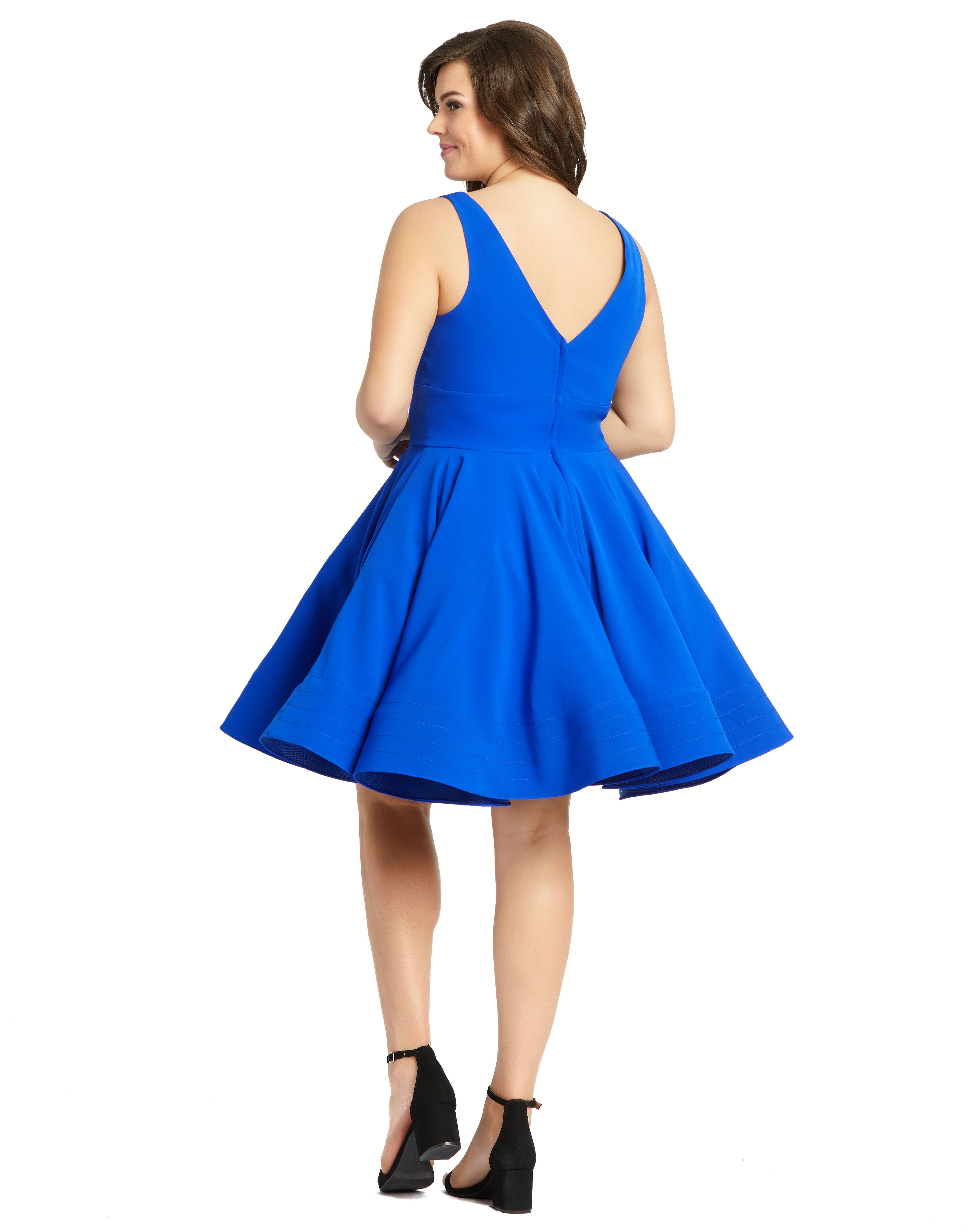 Sleeveless V Neck Fit & Flare Mini Dress (Plus)