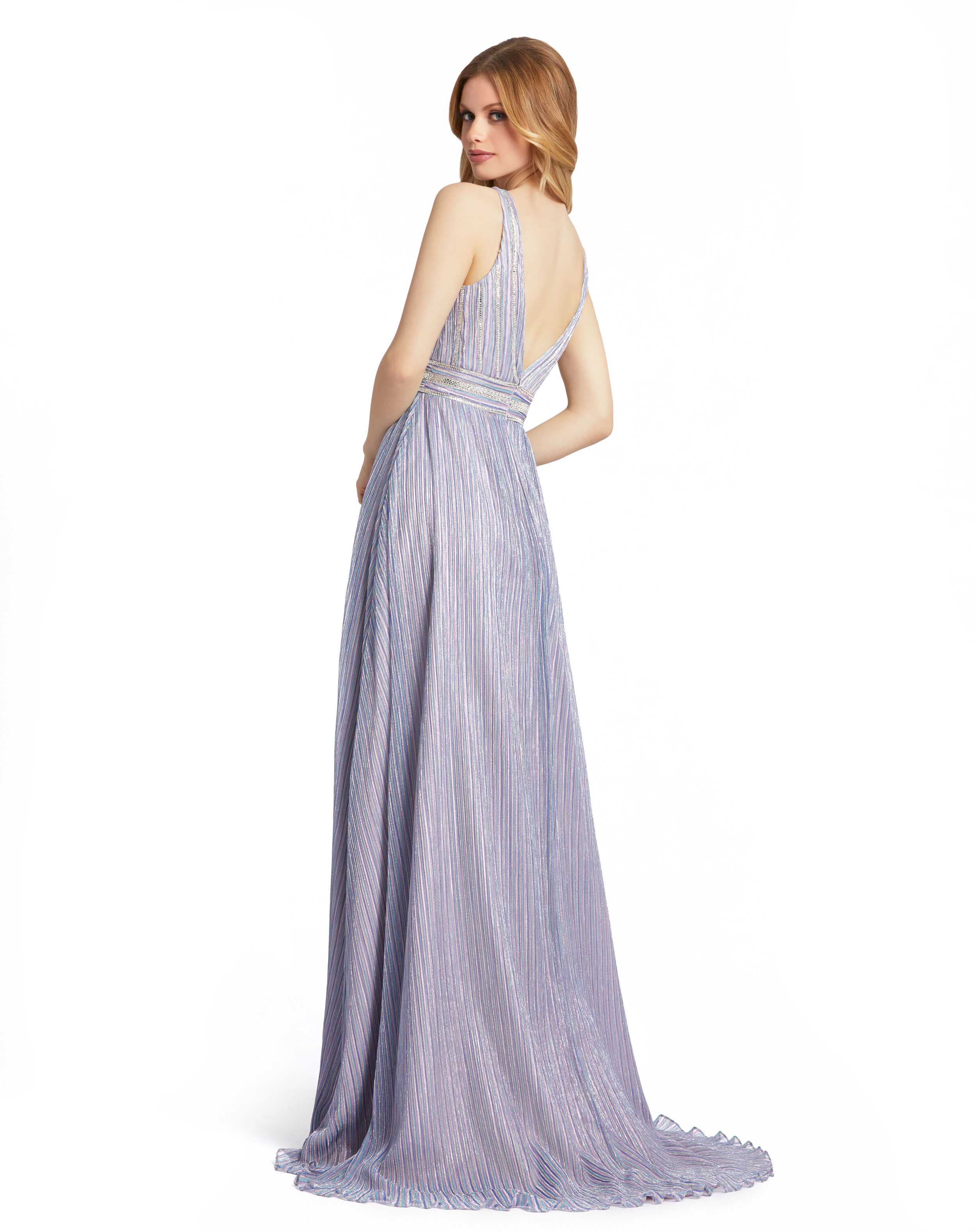Metallic Infused V Neck Sleeveless Gown