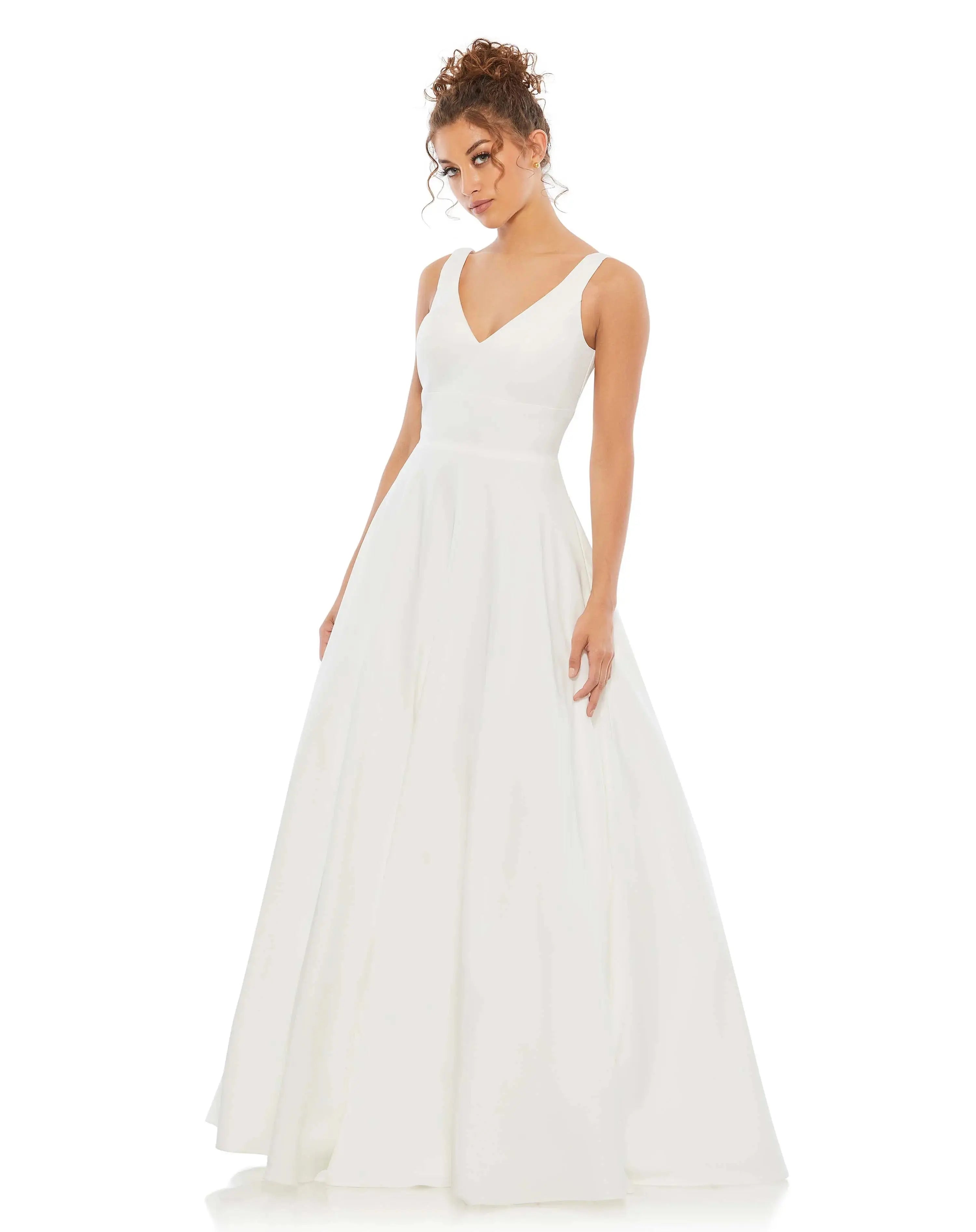 White Classic Sleeveless A-Line Gown with Pockets - Ieena for Mac Duggal