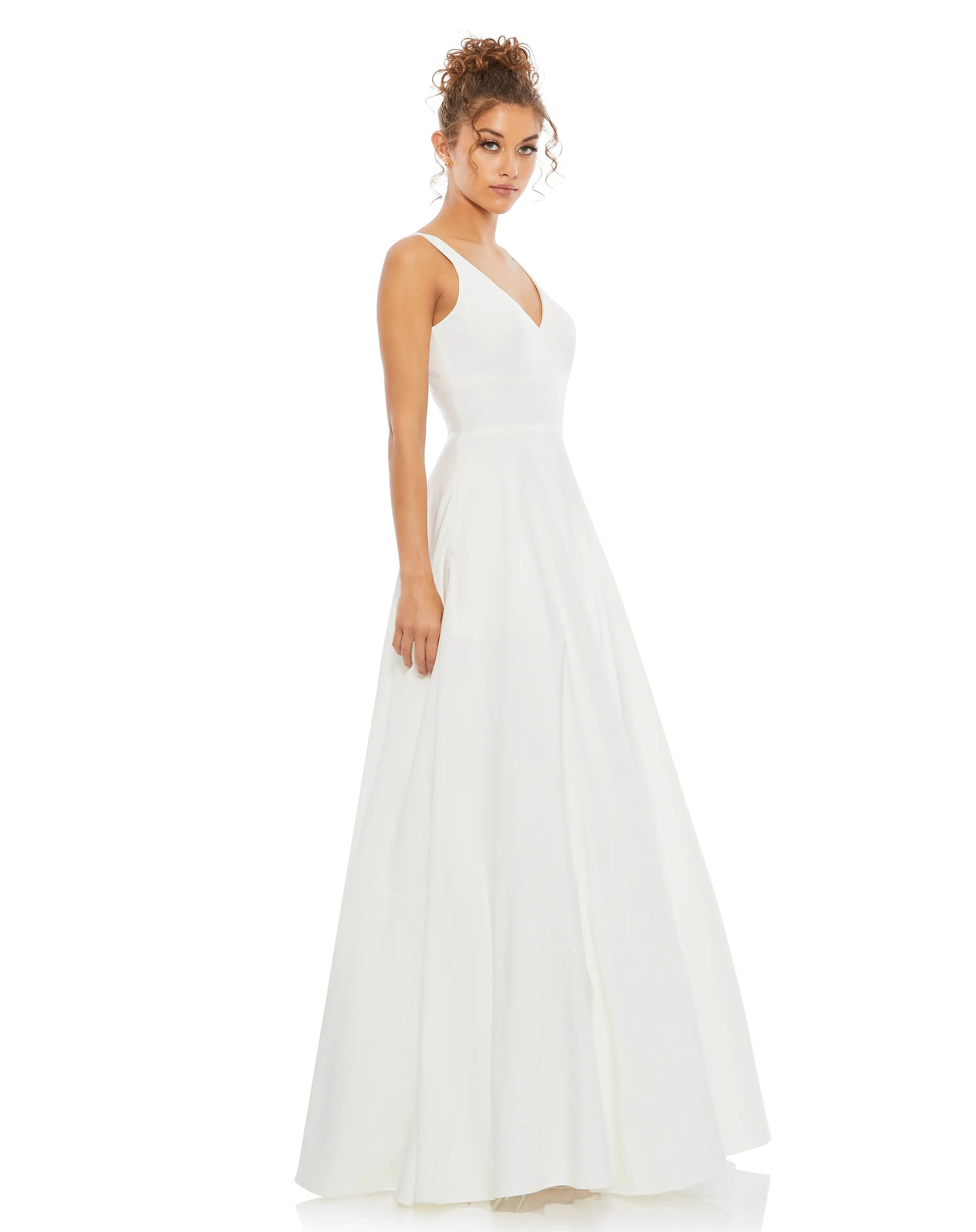 White Classic Sleeveless A-Line Gown with Pockets - Ieena for Mac Duggal