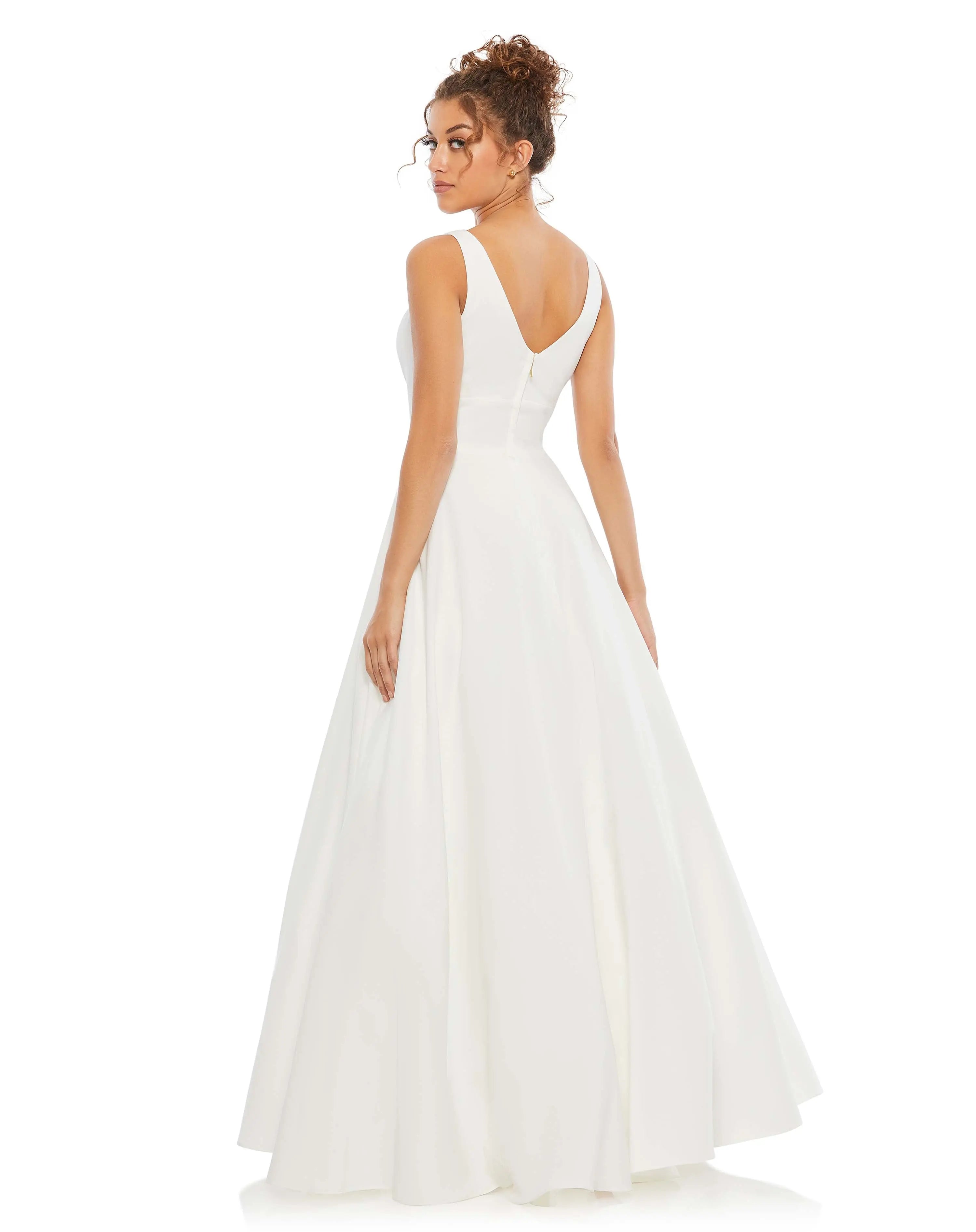White Classic Sleeveless A-Line Gown with Pockets - Ieena for Mac Duggal