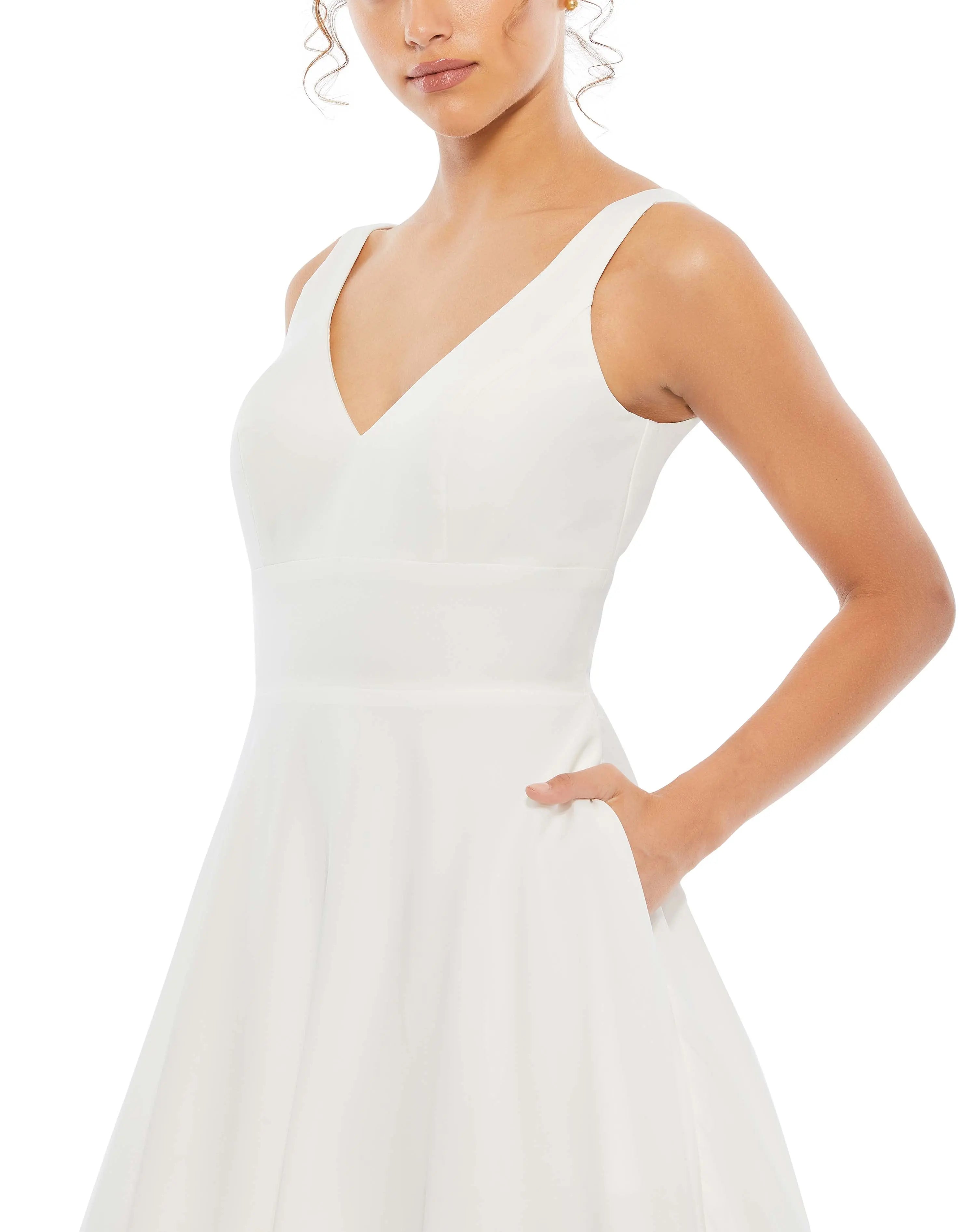 White Classic Sleeveless A-Line Gown with Pockets - Ieena for Mac Duggal