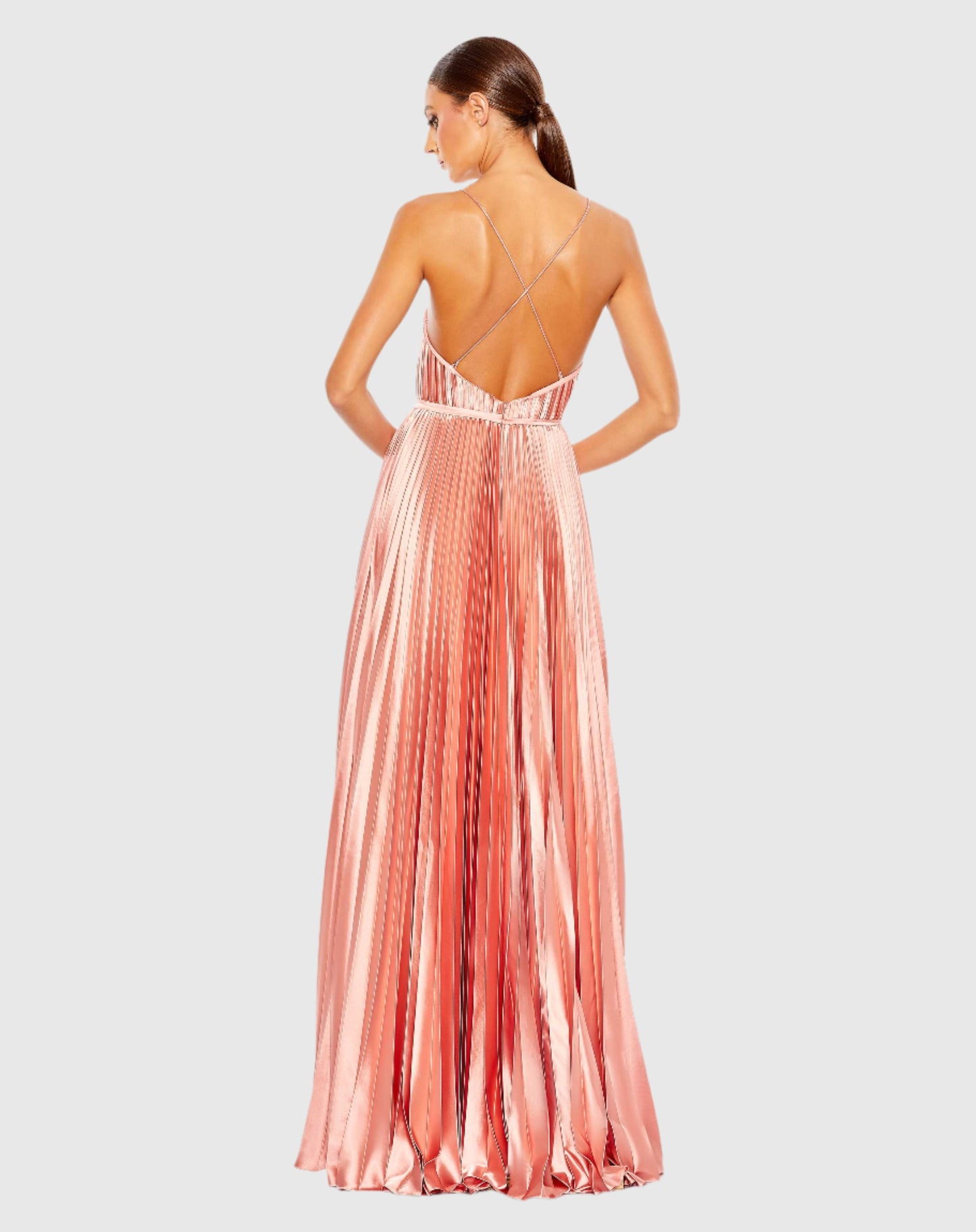 Plunge Neck Pleated Evening Gown