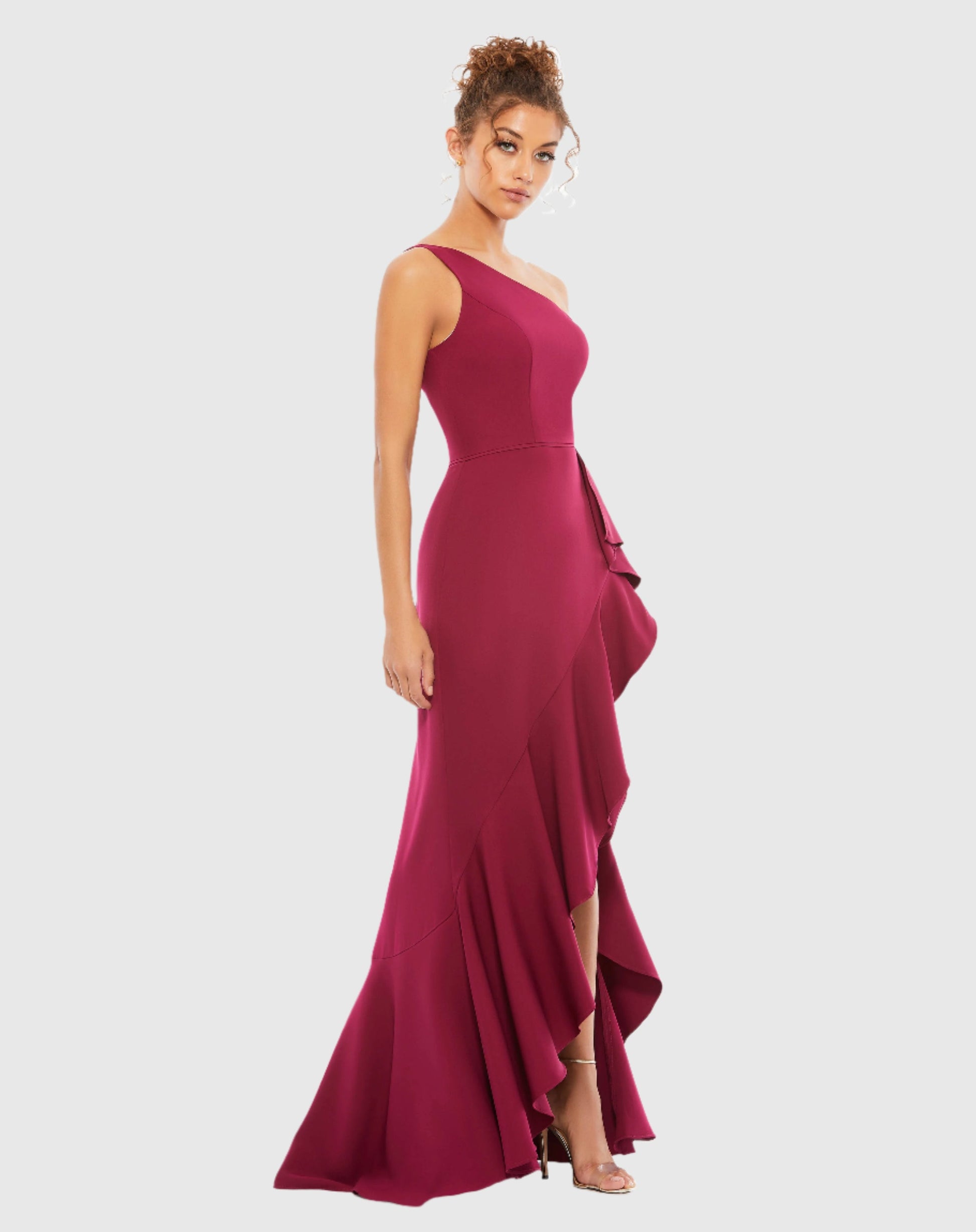 One Shoulder High Slit Ruffle Gown - FINAL SALE Mac Duggal