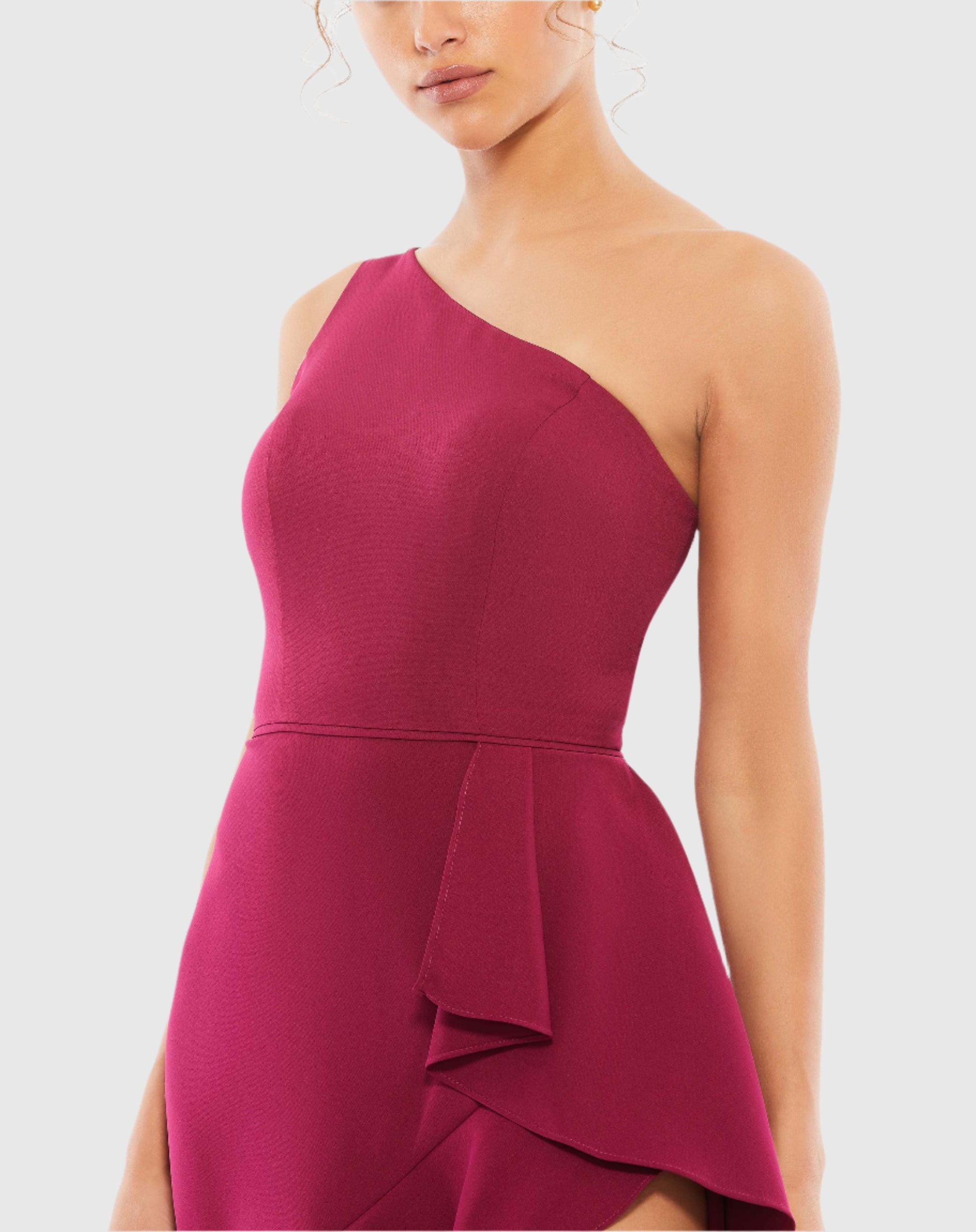 One Shoulder High Slit Ruffle Gown - FINAL SALE Mac Duggal