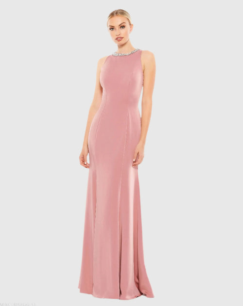 Pink Embellished Neck Trumpet Gown - Ieena for Mac Duggal