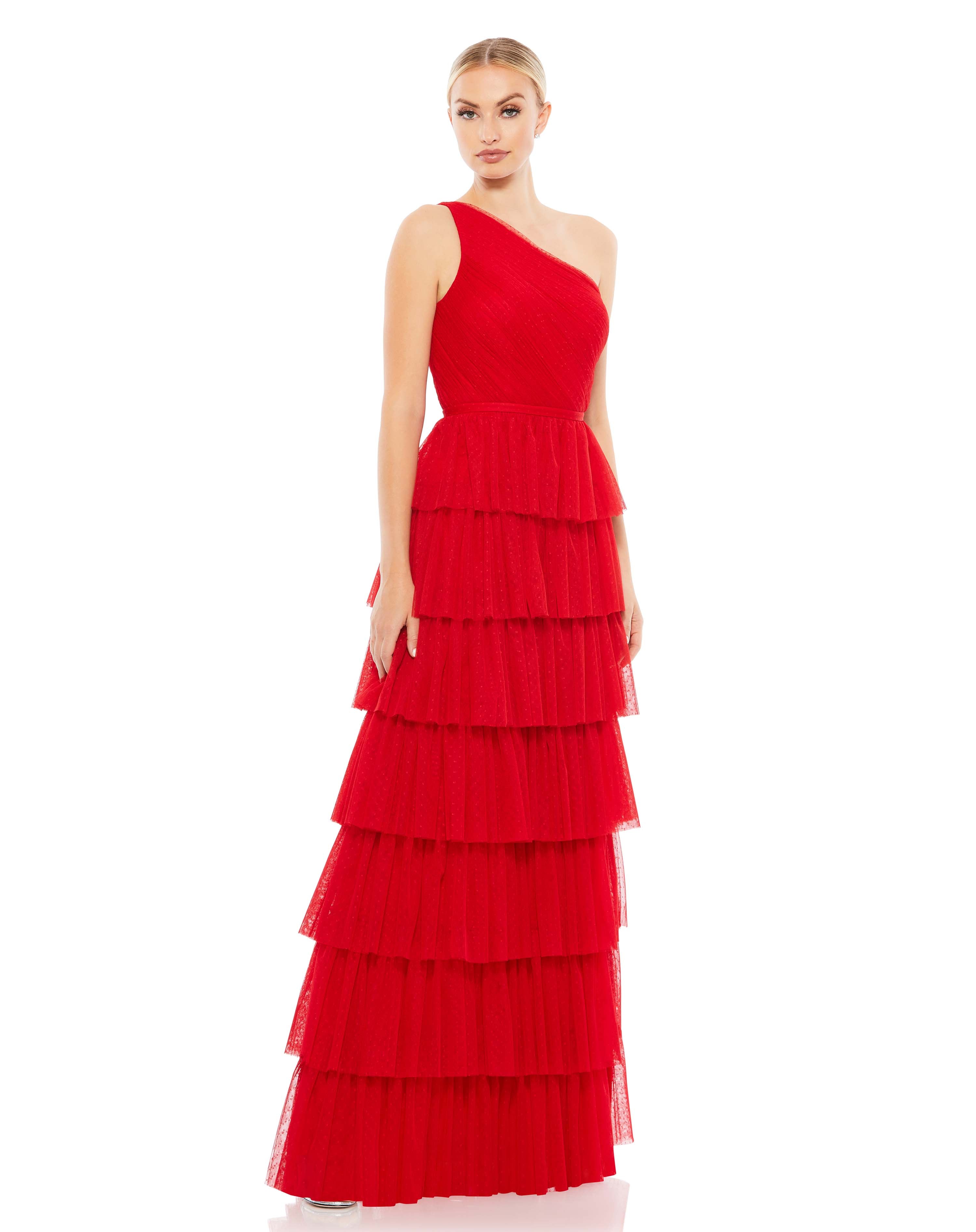 One Shoulder Layered Tiered Tulle Gown