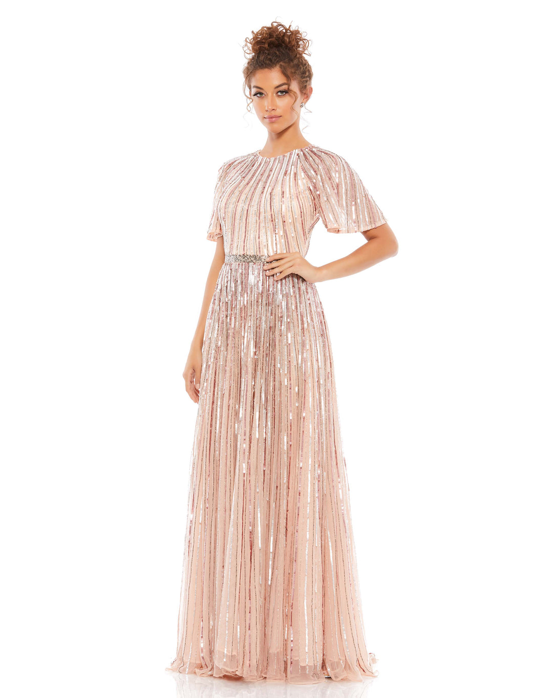 Short Sleeve Ombre Sequined Evening Gown – Mac Duggal