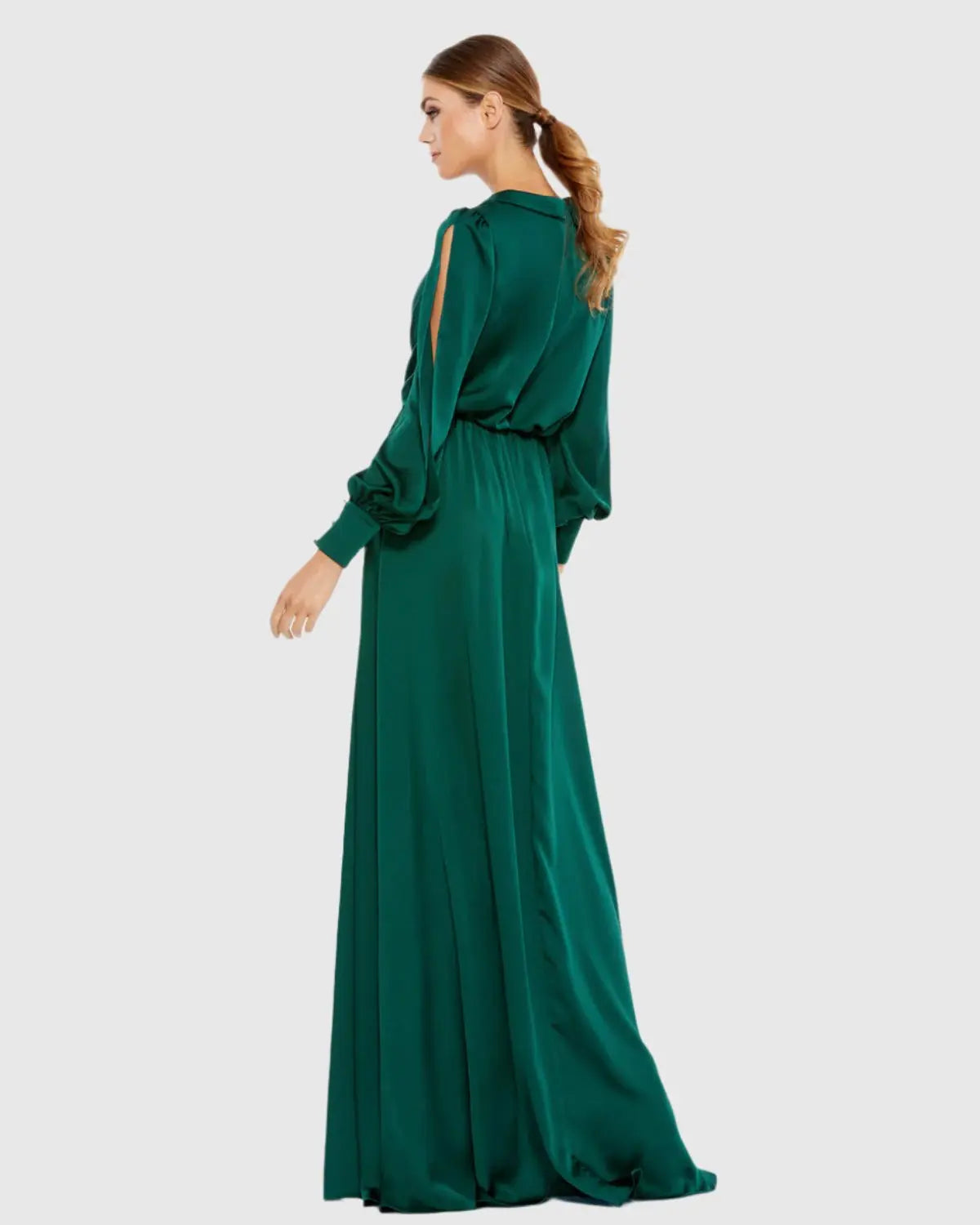Green Bishop Sleeve Faux Wrap Gown - Ieena for Mac Duggal