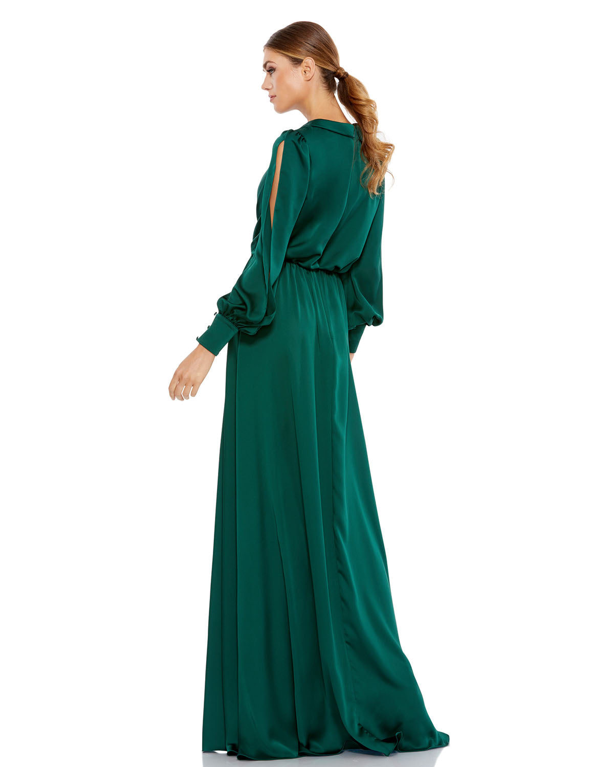 Bishop Sleeve Faux Wrap Gown