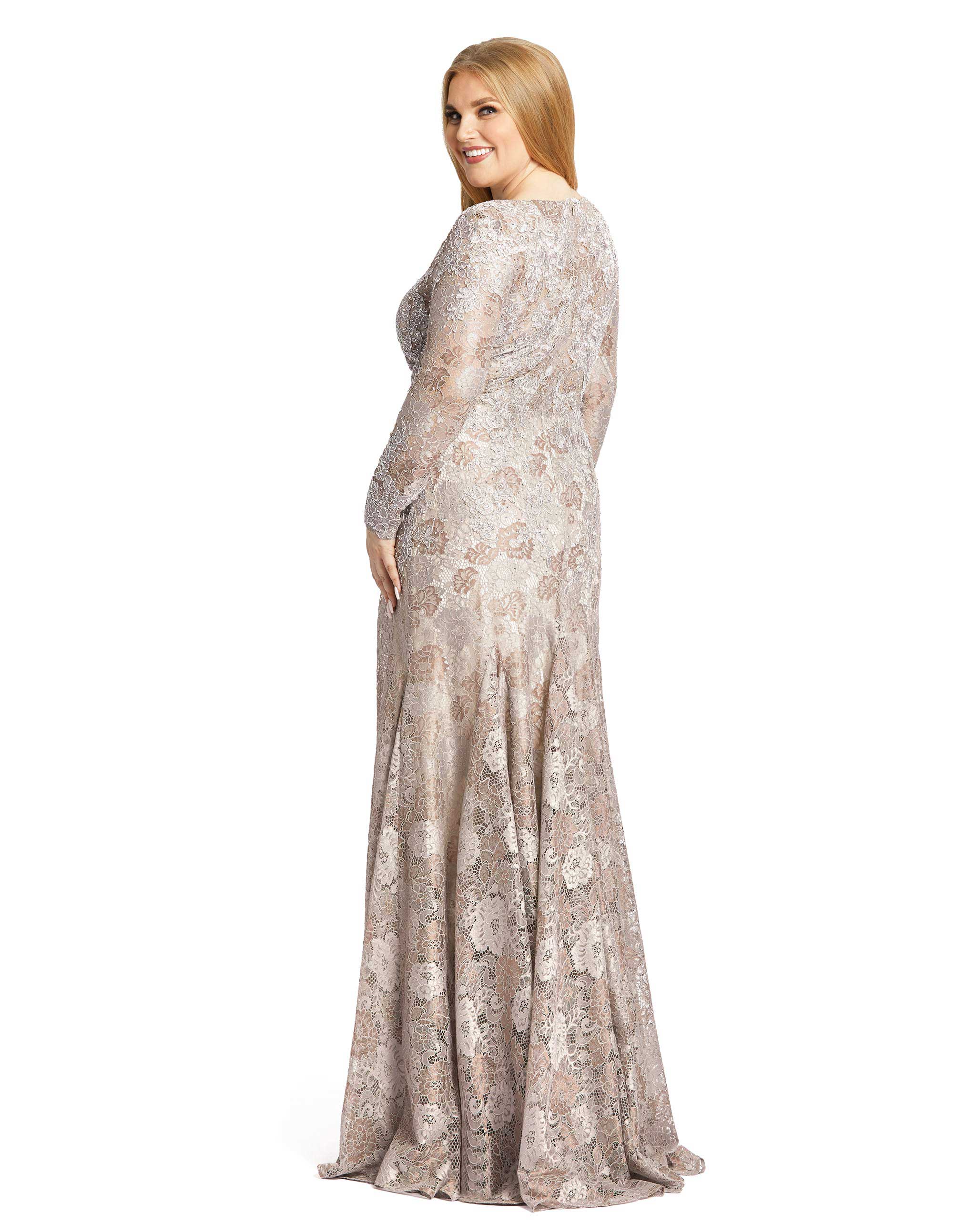 Plunge Neck Embellished Lace Gown (Plus)