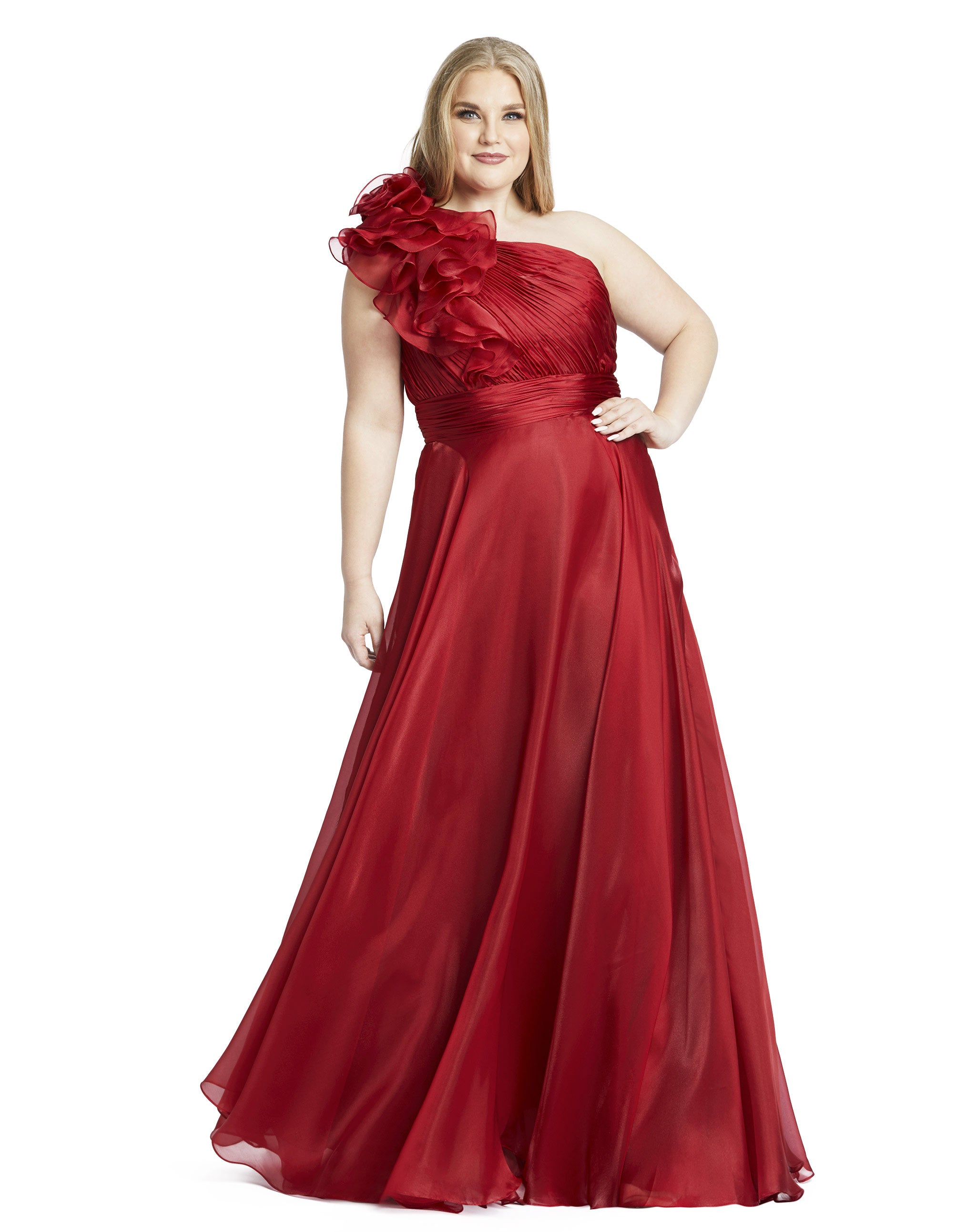 One-Shoulder Ruffle Evening Gown (Plus)