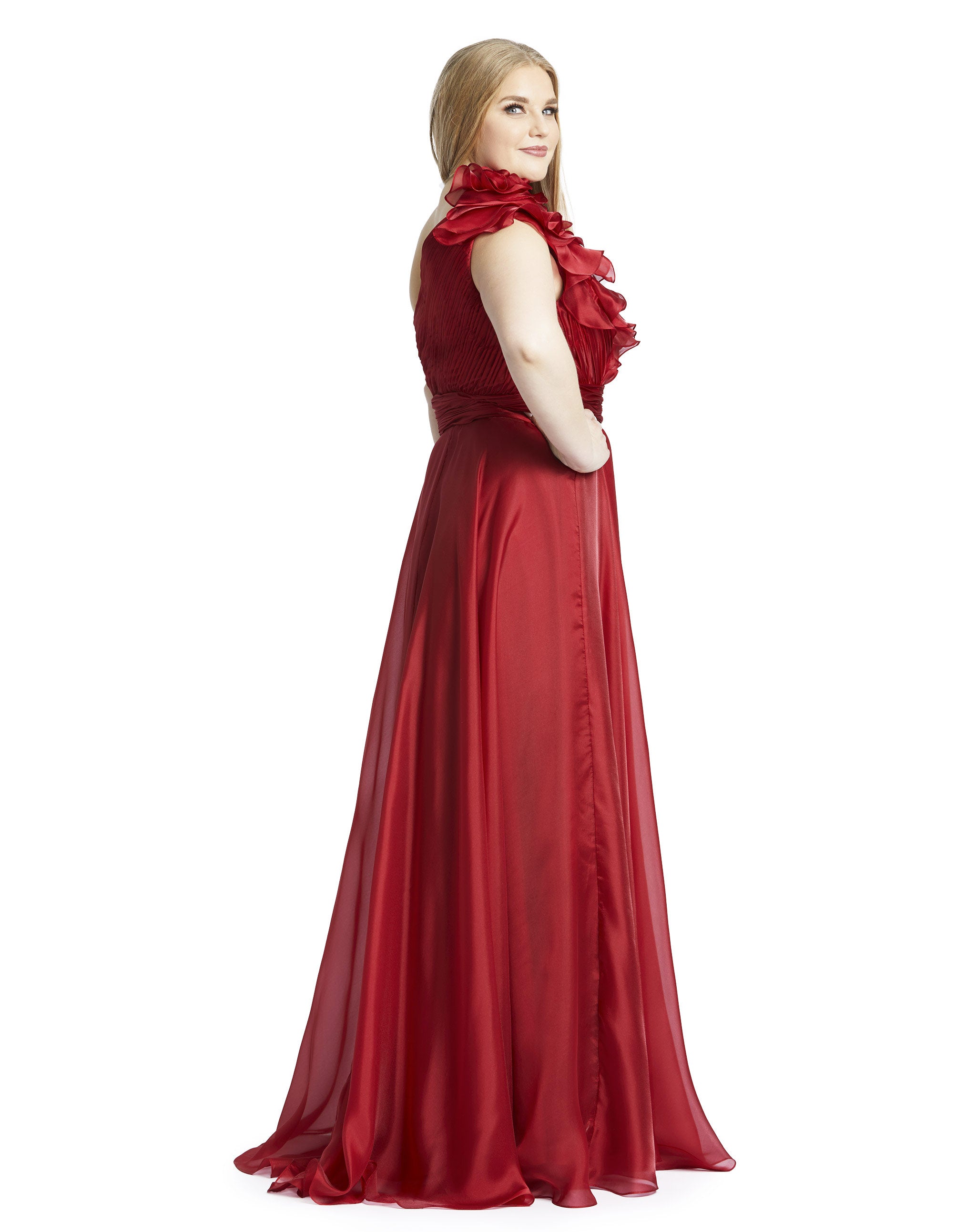 One-Shoulder Ruffle Evening Gown (Plus)